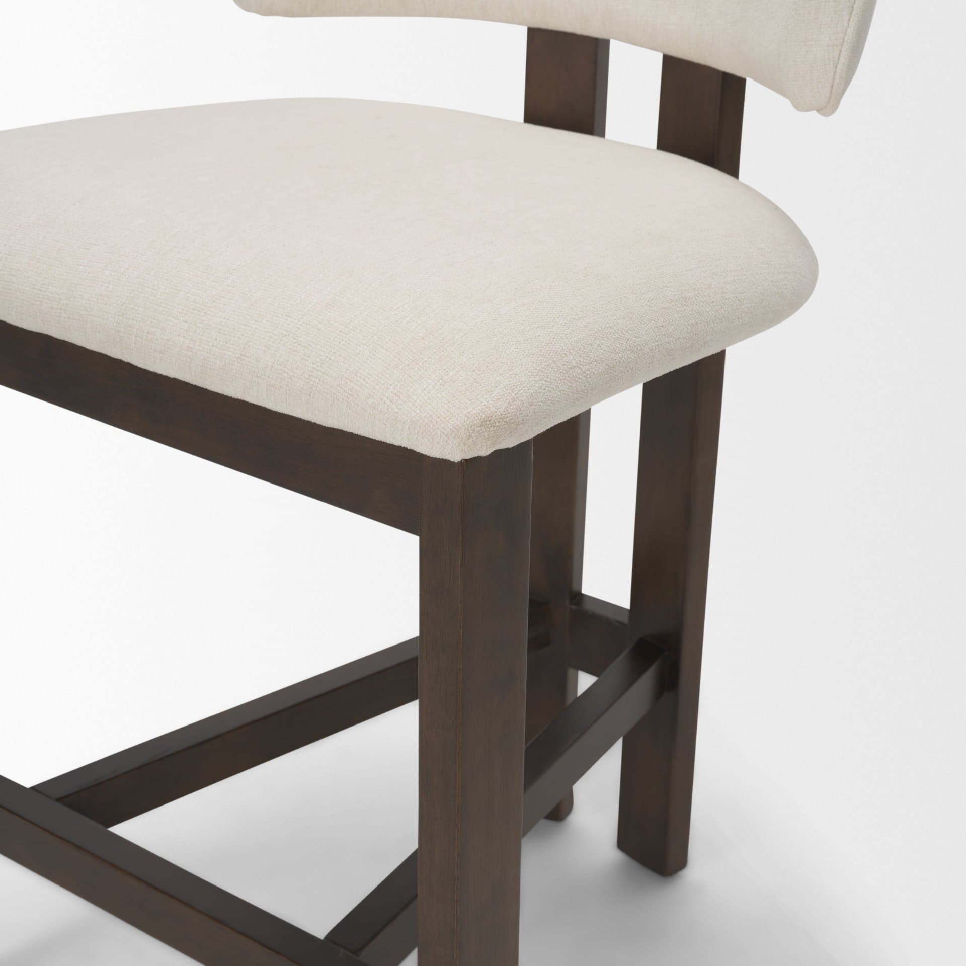 Soho Open Back 35.3in Seat Counter Stool | Cream Fabric w/ Brown Wood — product photograph