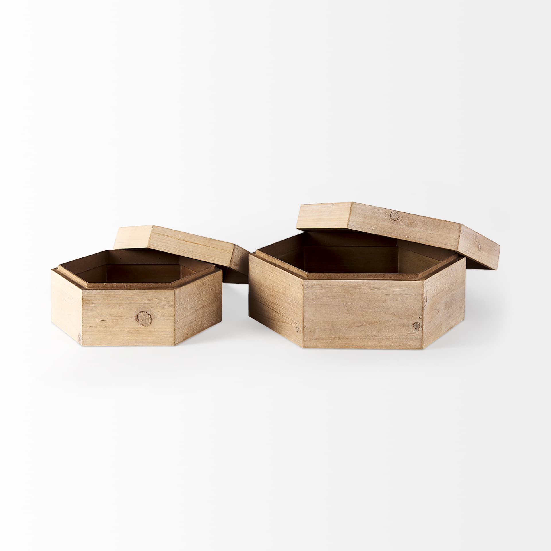 Elyse (Set of 2) 14L x 12W Brown Wooden Hexagonal Boxes — product photograph