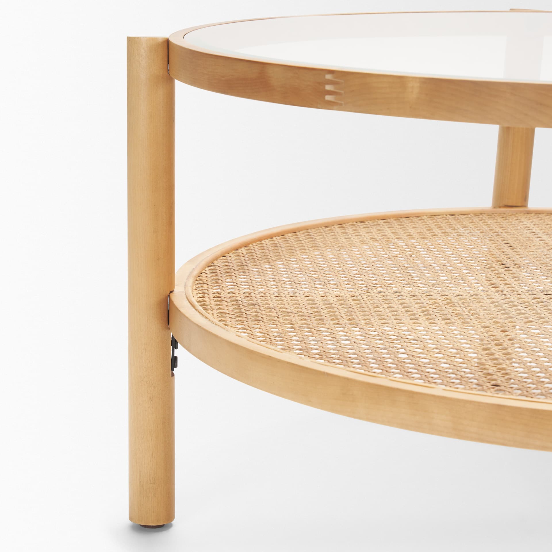 Weslyn Solid Light Brown Wood and Glass Top w/ Cane Coffee Table — product photograph