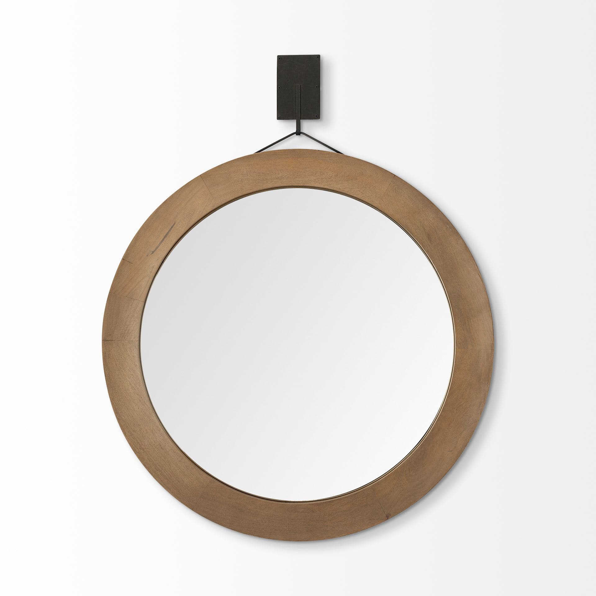 Avram 43.5" Round Brown Wood Frame Mirror — product photograph