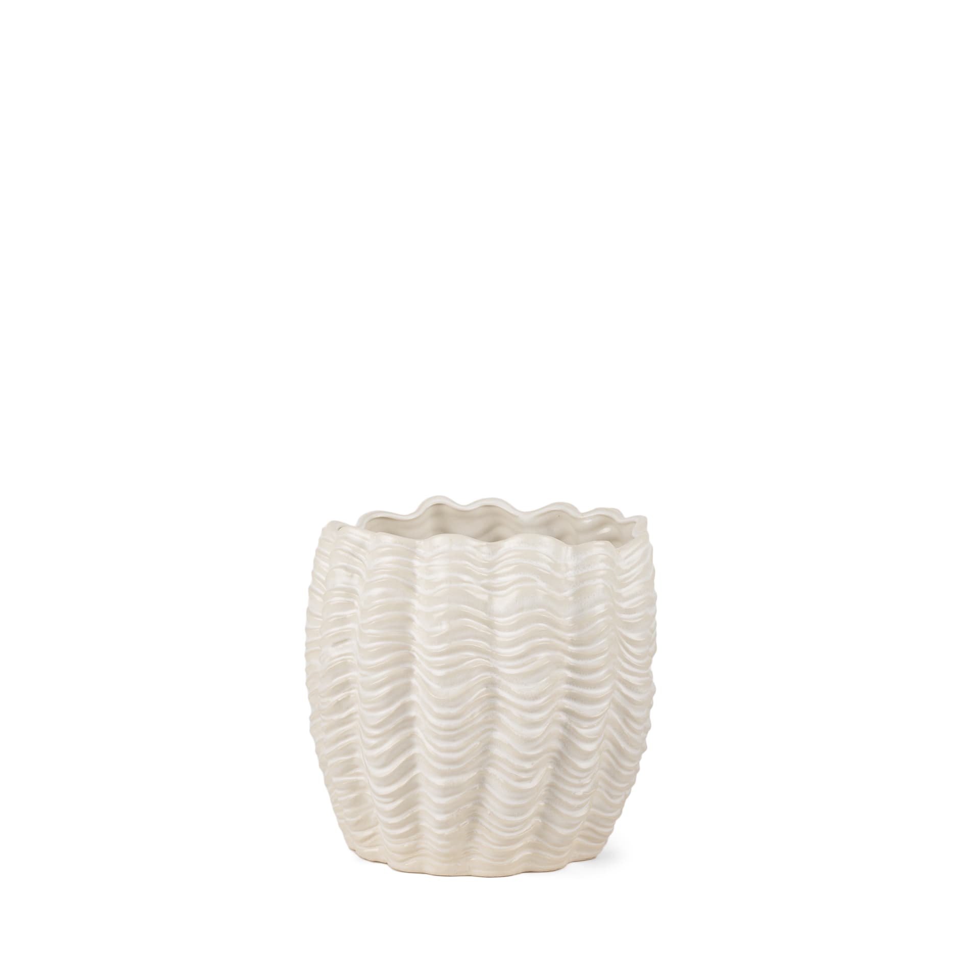 Velia Short Seashell Sculptural Cream Glazed Ceramic Vase — product photograph