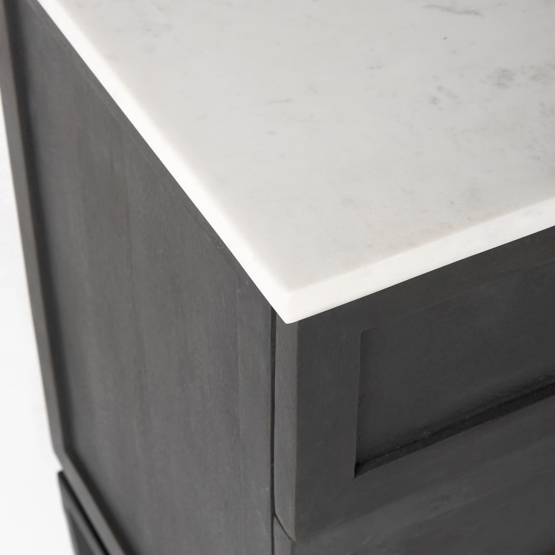 Divina Black-Brown Wood w/ White Marble Top and Black Metal Base Accent Cabinet — product photograph