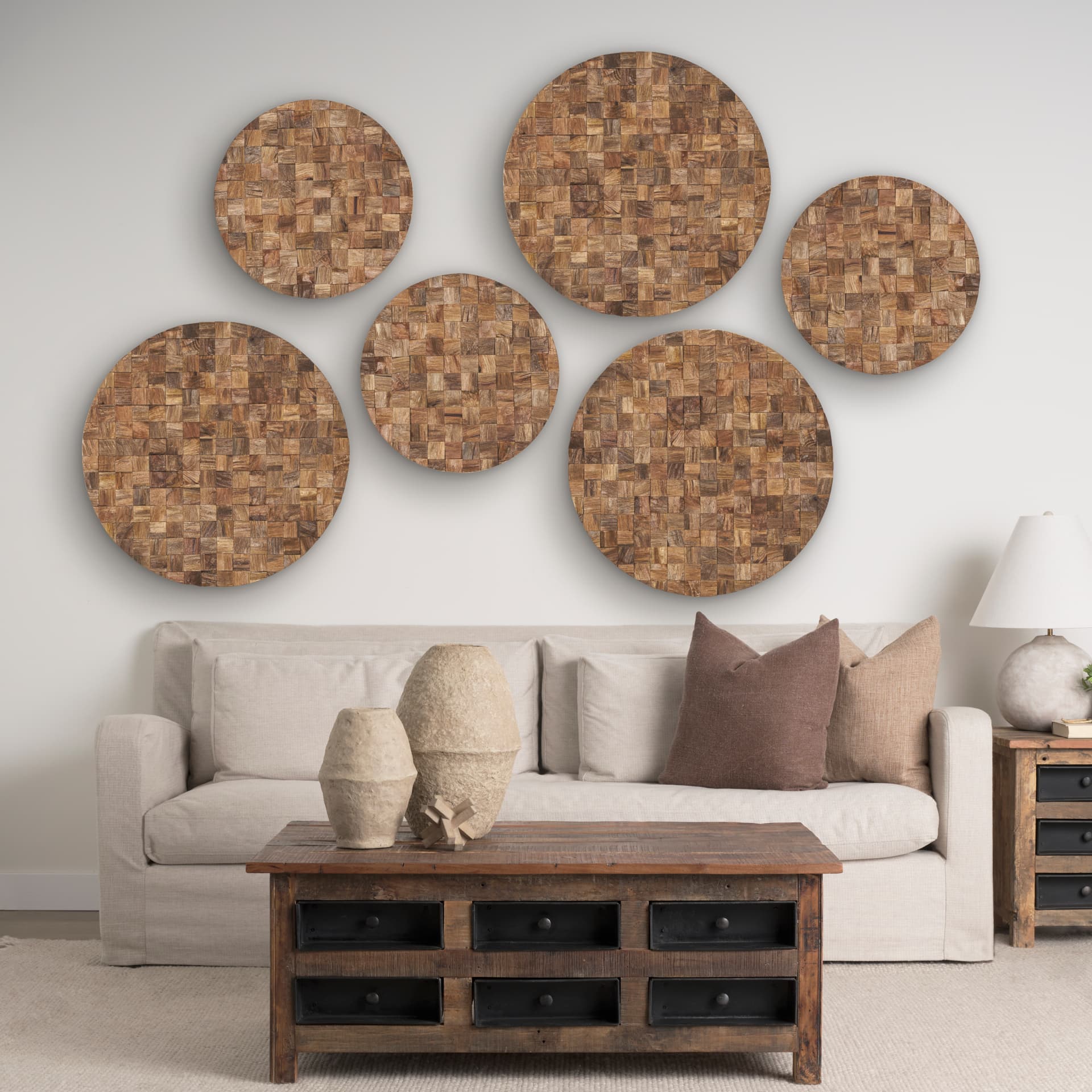 Into the Abyss II LIght Brown Wood 32" Wall Decor — in a styled room