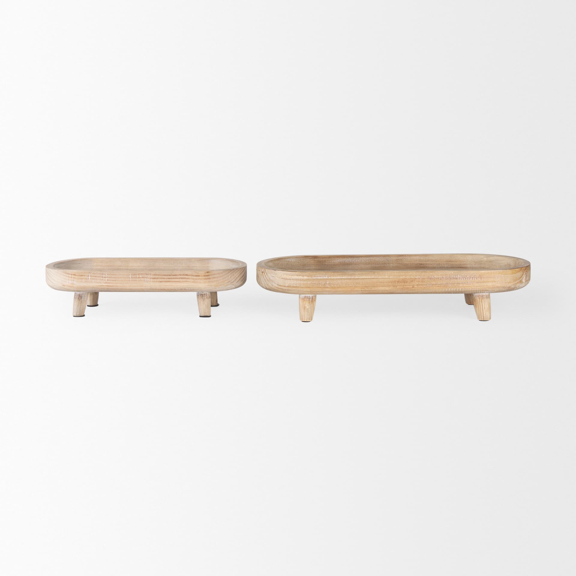 Carver Set of 2 Oblong White Washed Wood Footed Trays — product photograph