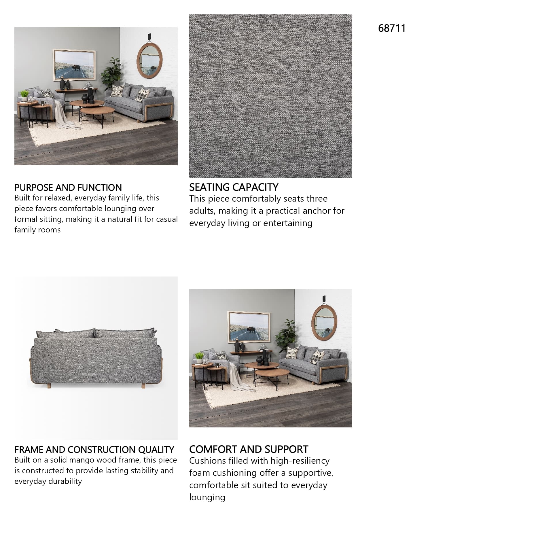 Roy I 84" Castlerock Gray Upholstered Three Seater Sofa — in a styled room