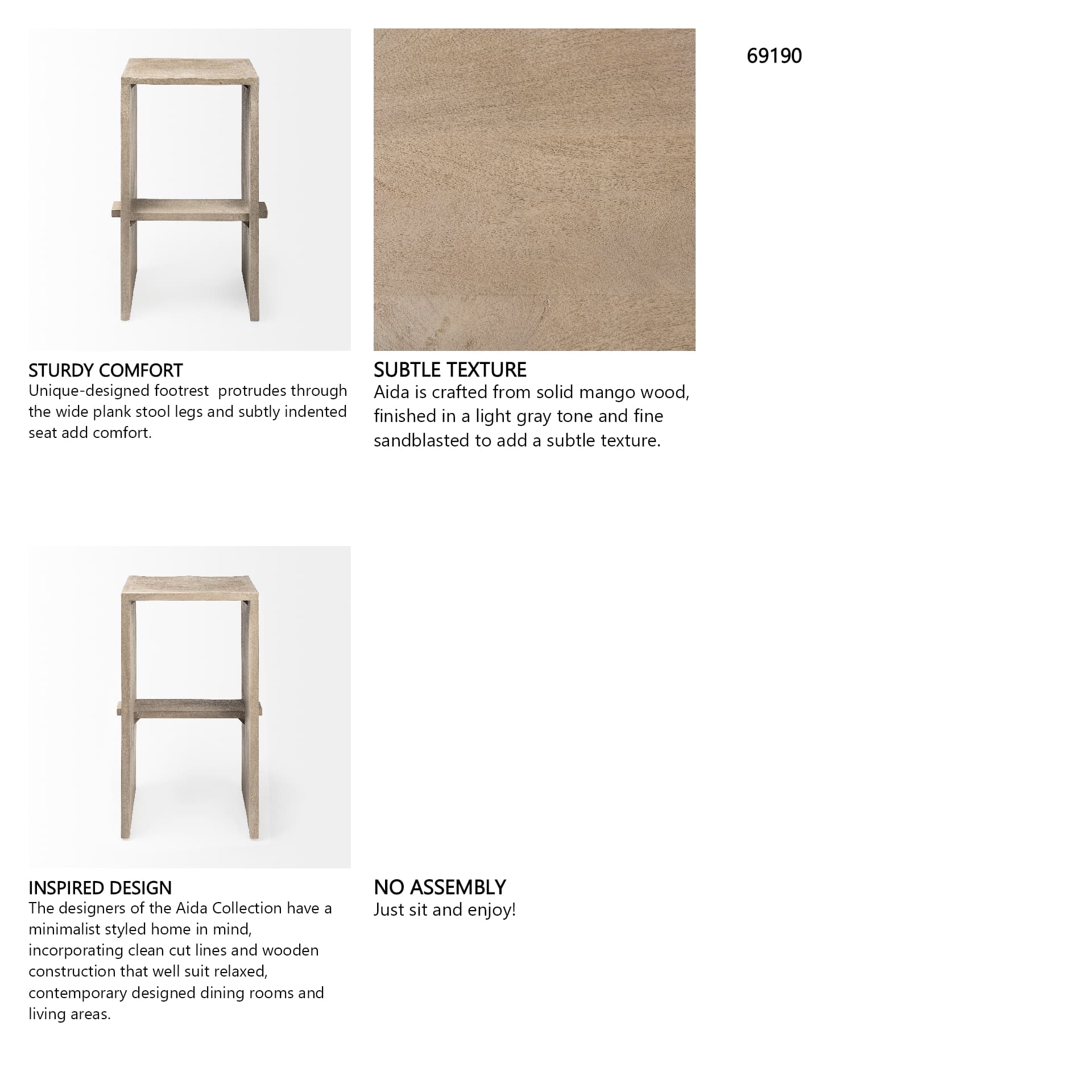 Aida Backless 30in Seat Bar Stool | Light Gray — product photograph