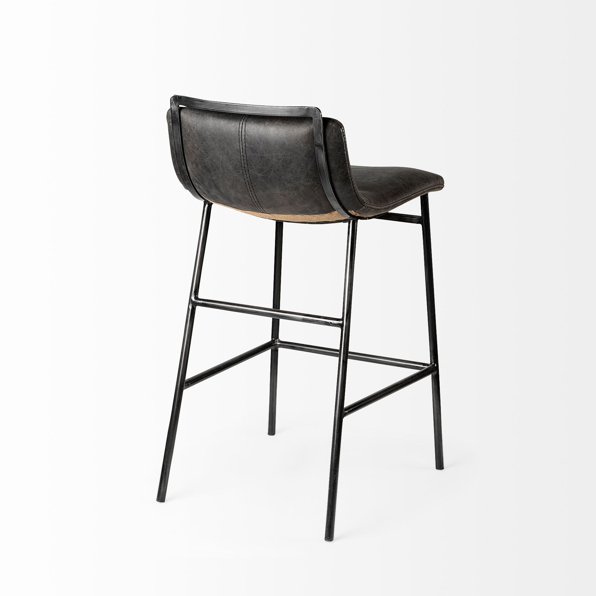 Kavalan Low Back 33.5in Seat Counter Stool | Ebony Leather w/ Metal — product photograph