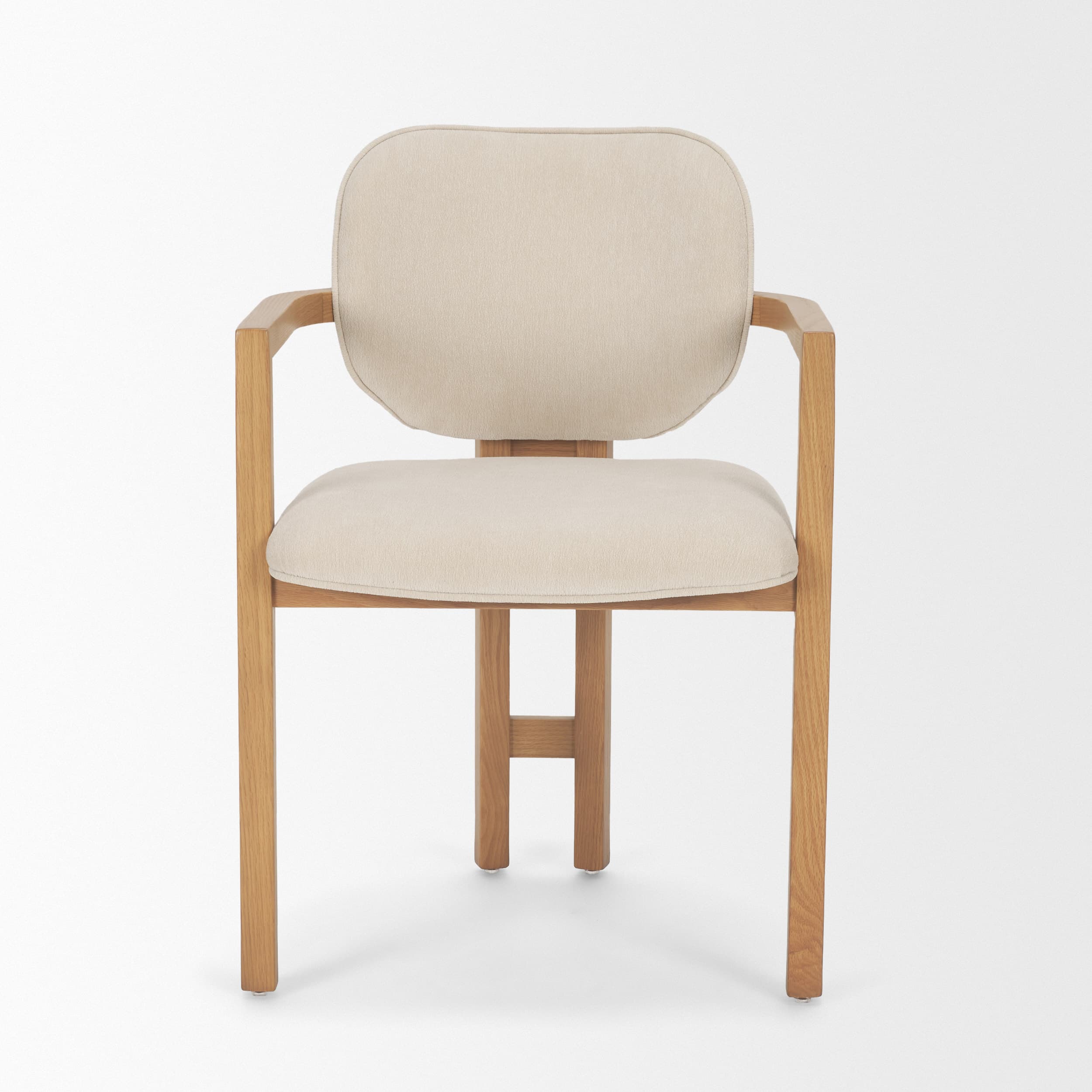 Carlisle Curved Back Dining Arm Chair | Cream Chenille w/ Brown Wood — product photograph
