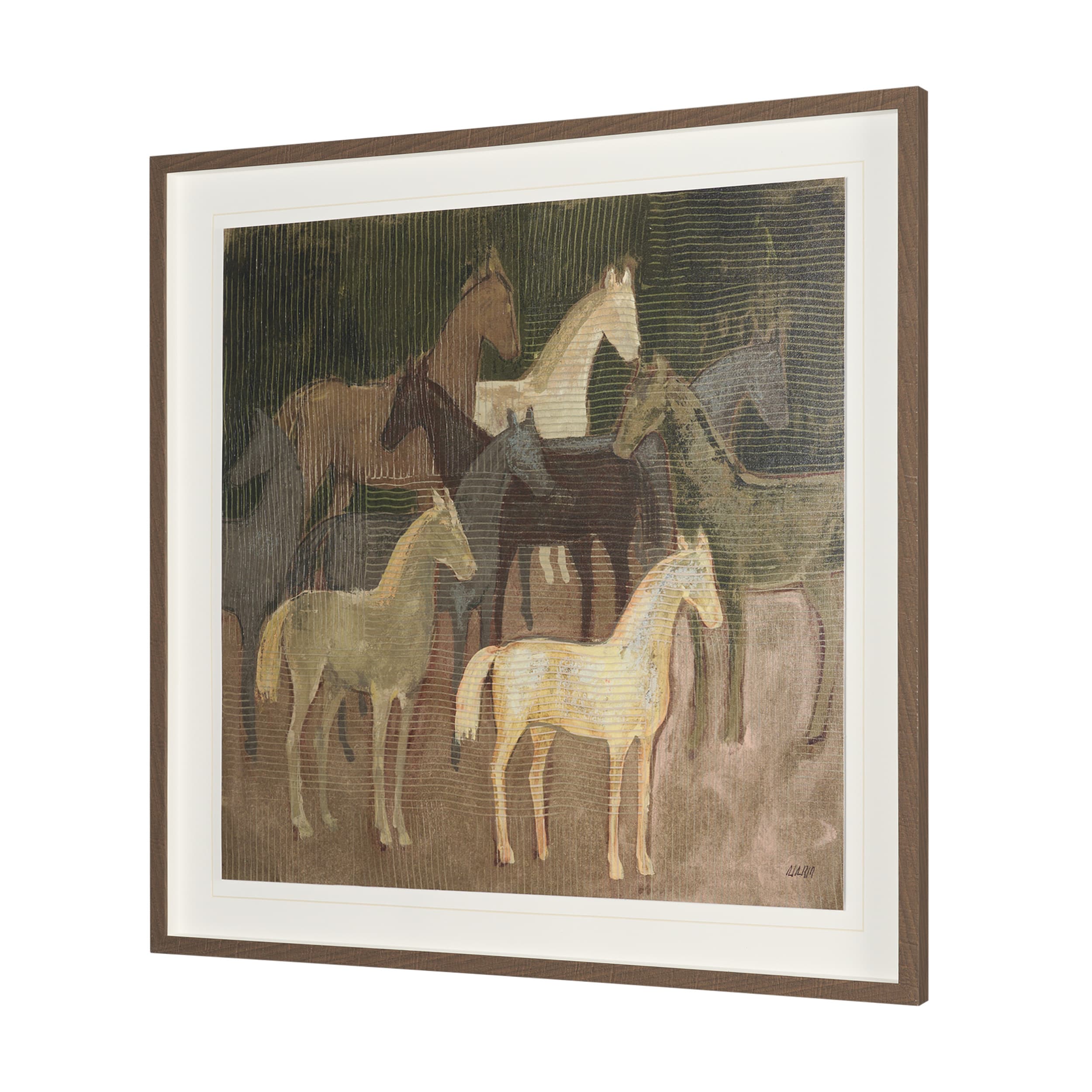 Horse Herd by Mercana Studio Hand-Embellished Textured Framed Artwork Matted under Glass — product photograph