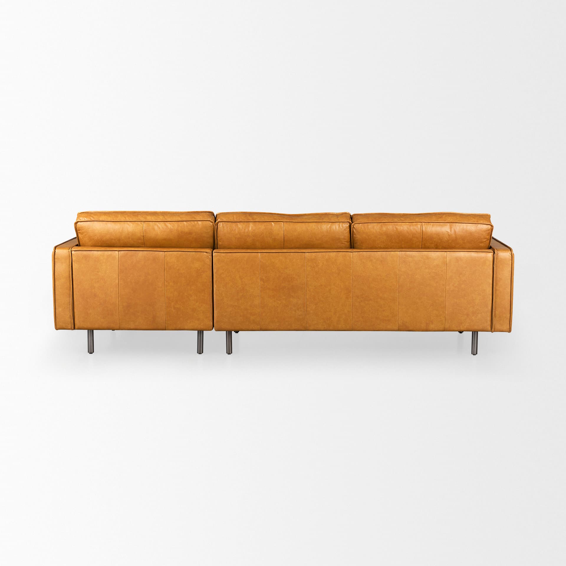 D'Arcy 111"L x 70"D x 33"H Tan Leather Right Chaise Sectional — product photograph