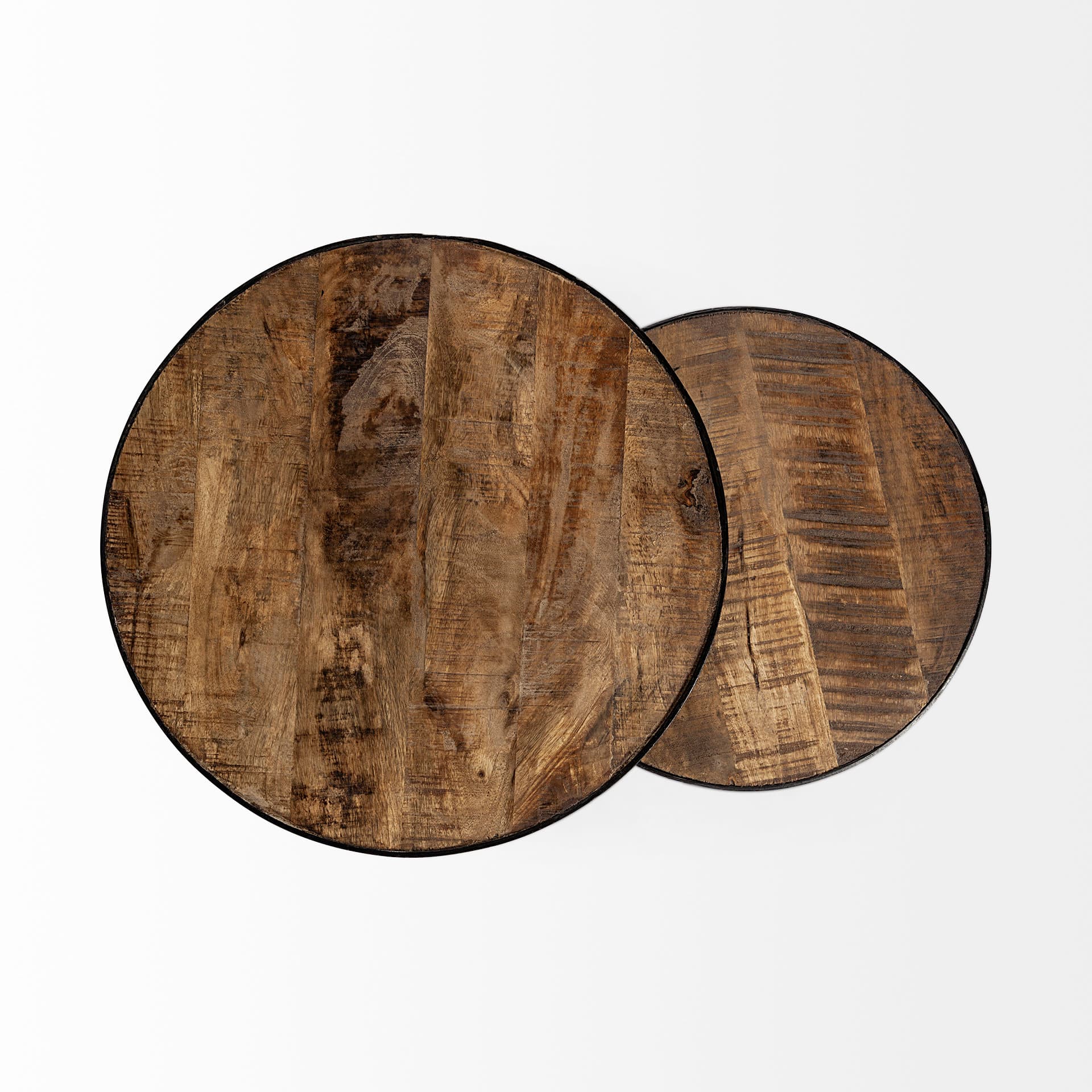 Clapp IV (Set of 2) 20L x 20W Brown Round Wood Top W/ Black Iron Frame Nesting Accent Tables — product photograph