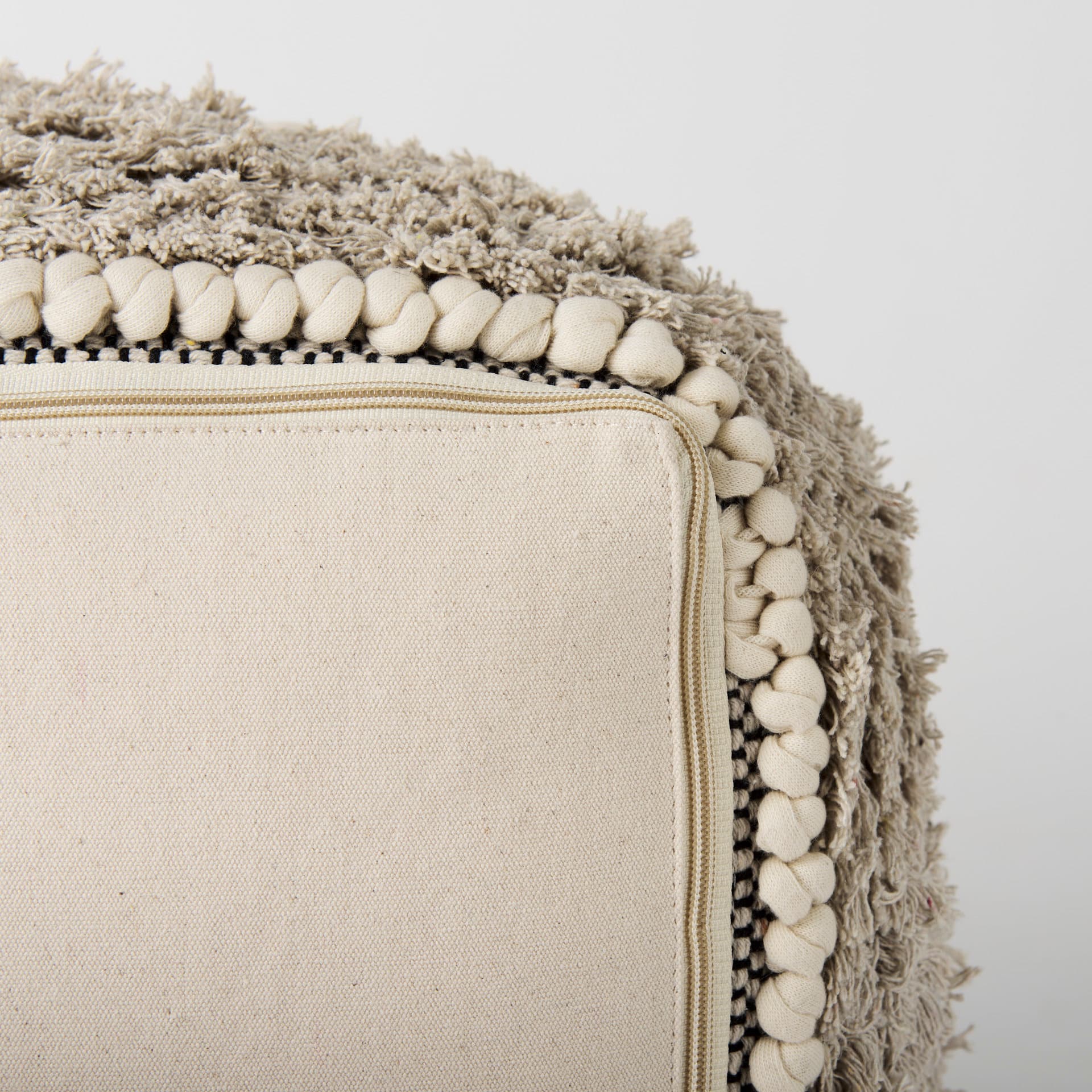Darika 16.0L x 16.0W x 16.0H Black/White/Gray Cotton Pouf — product photograph