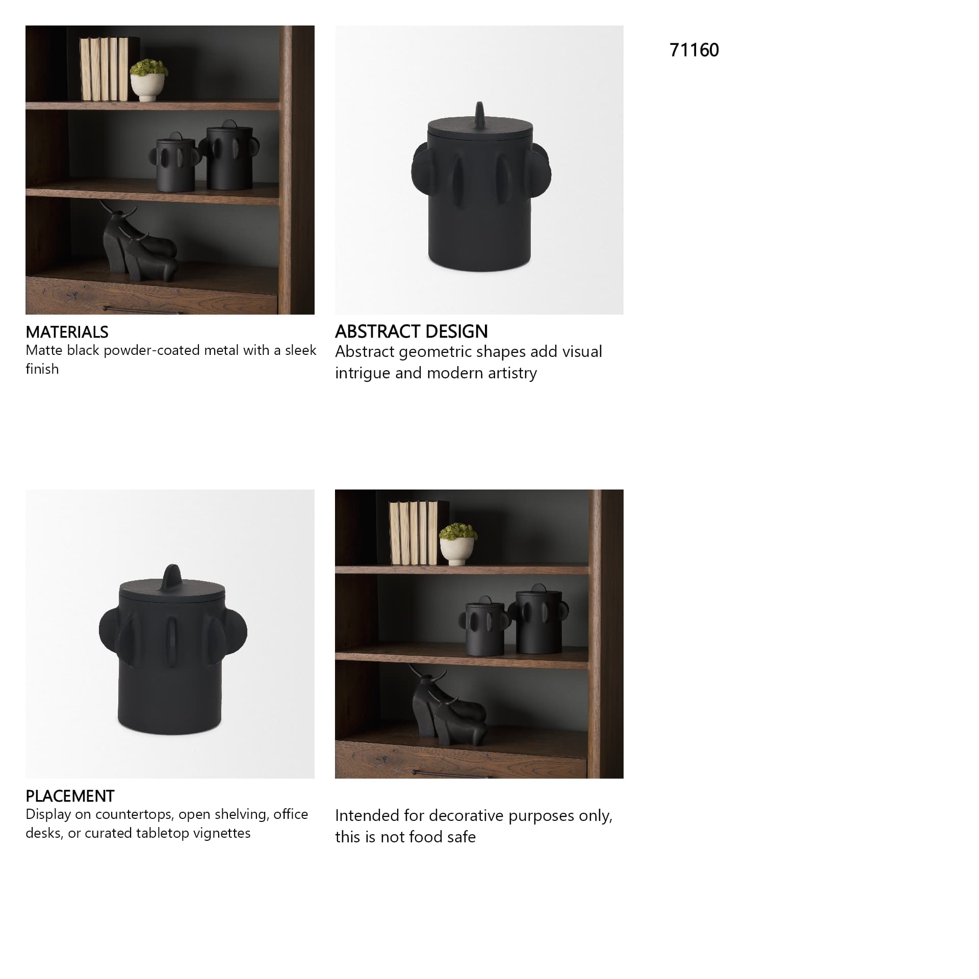 Deacon Small Matte Black Metal Canister with Sculptural Handles — in a styled room