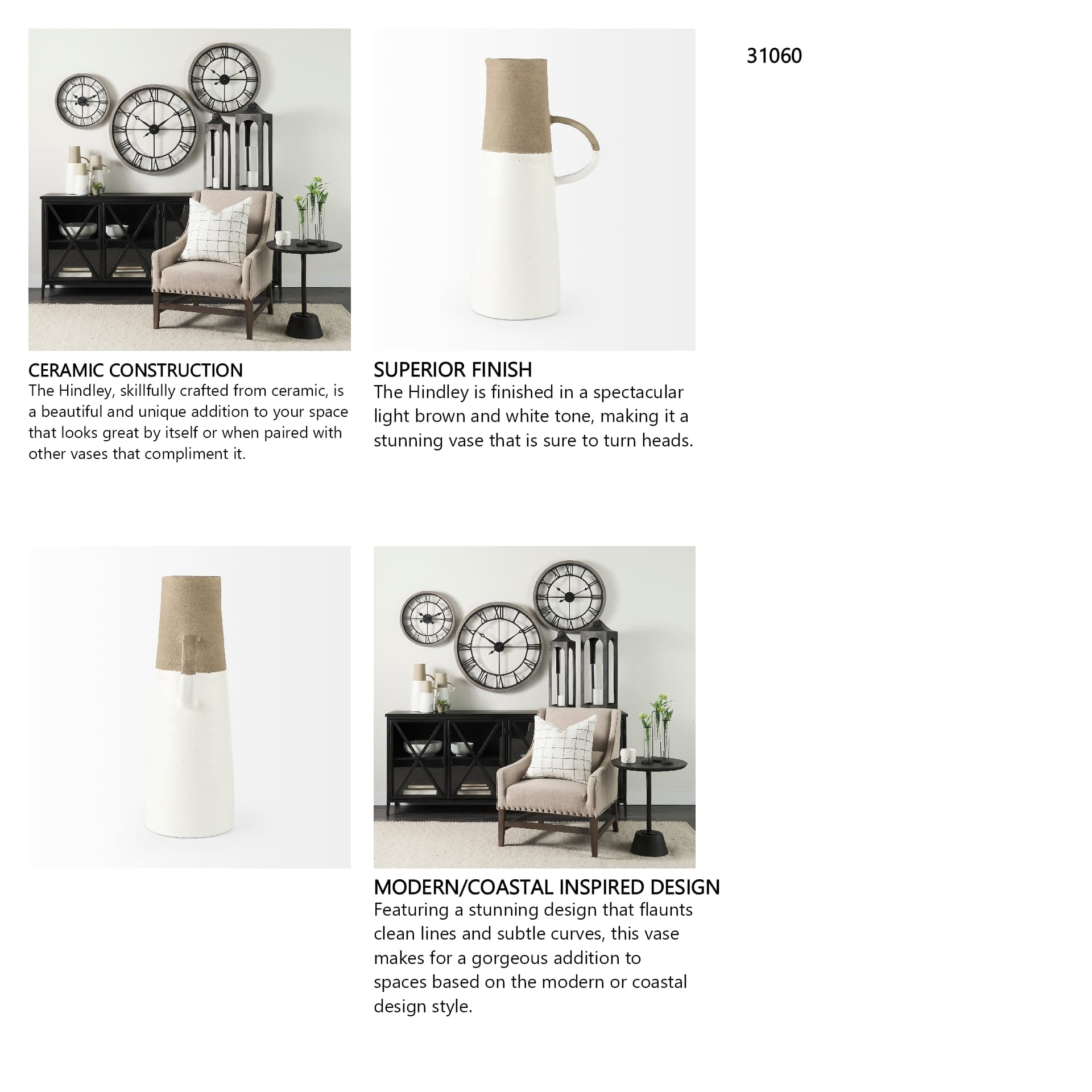 Garand Large 18.8H Two-Toned White Natural Ceramic Jug — in a styled room