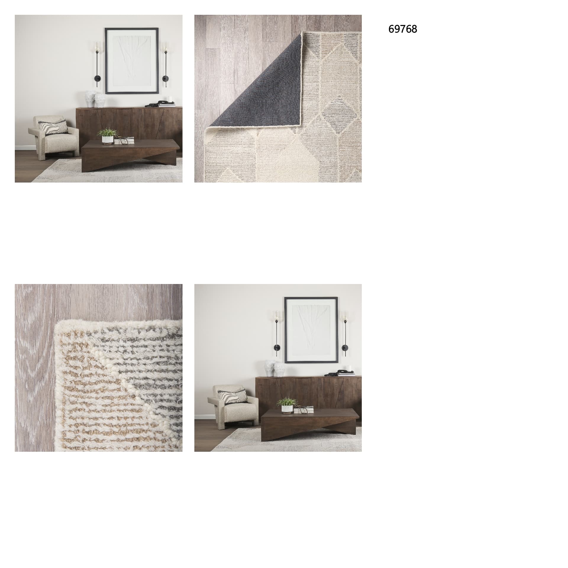 Kolt 5x8 Neutral Geometric Patterned Wool Area Rug — in a styled room
