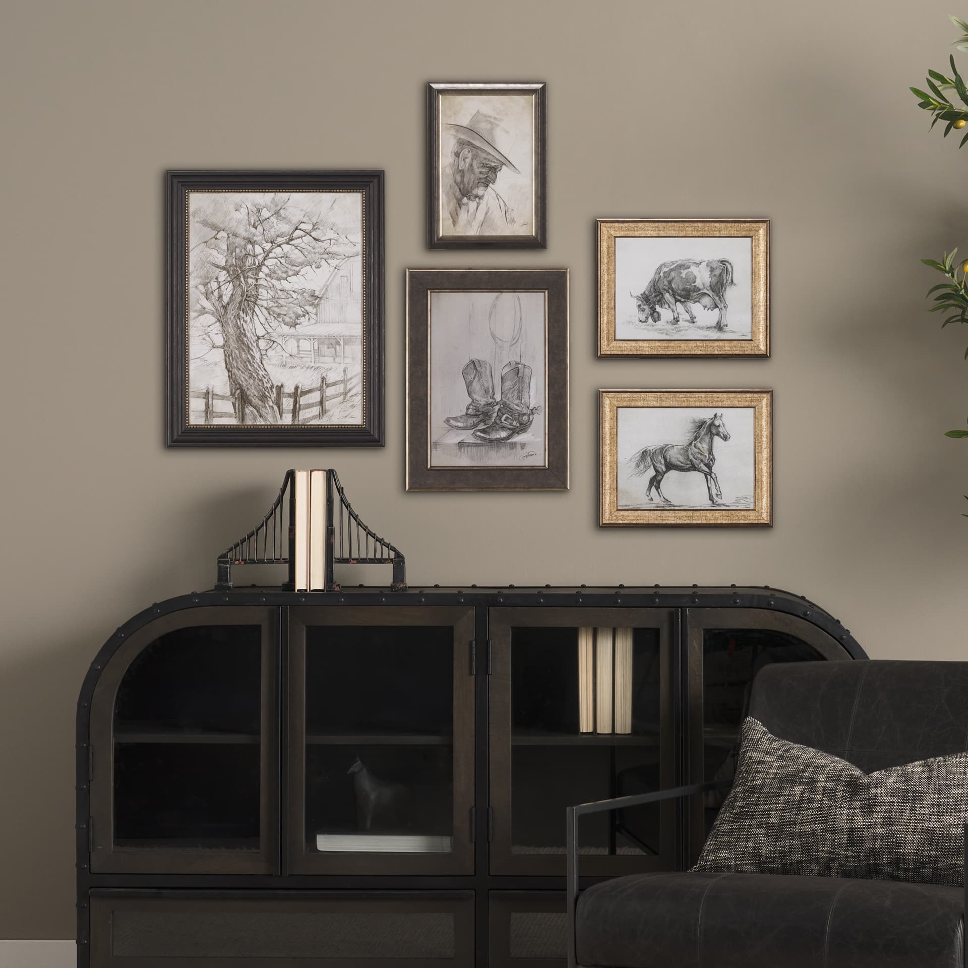 Old West Collection I ( Farm view) by Mercana Studio a Hand Embellished Textured Framed Art Print — in a styled room