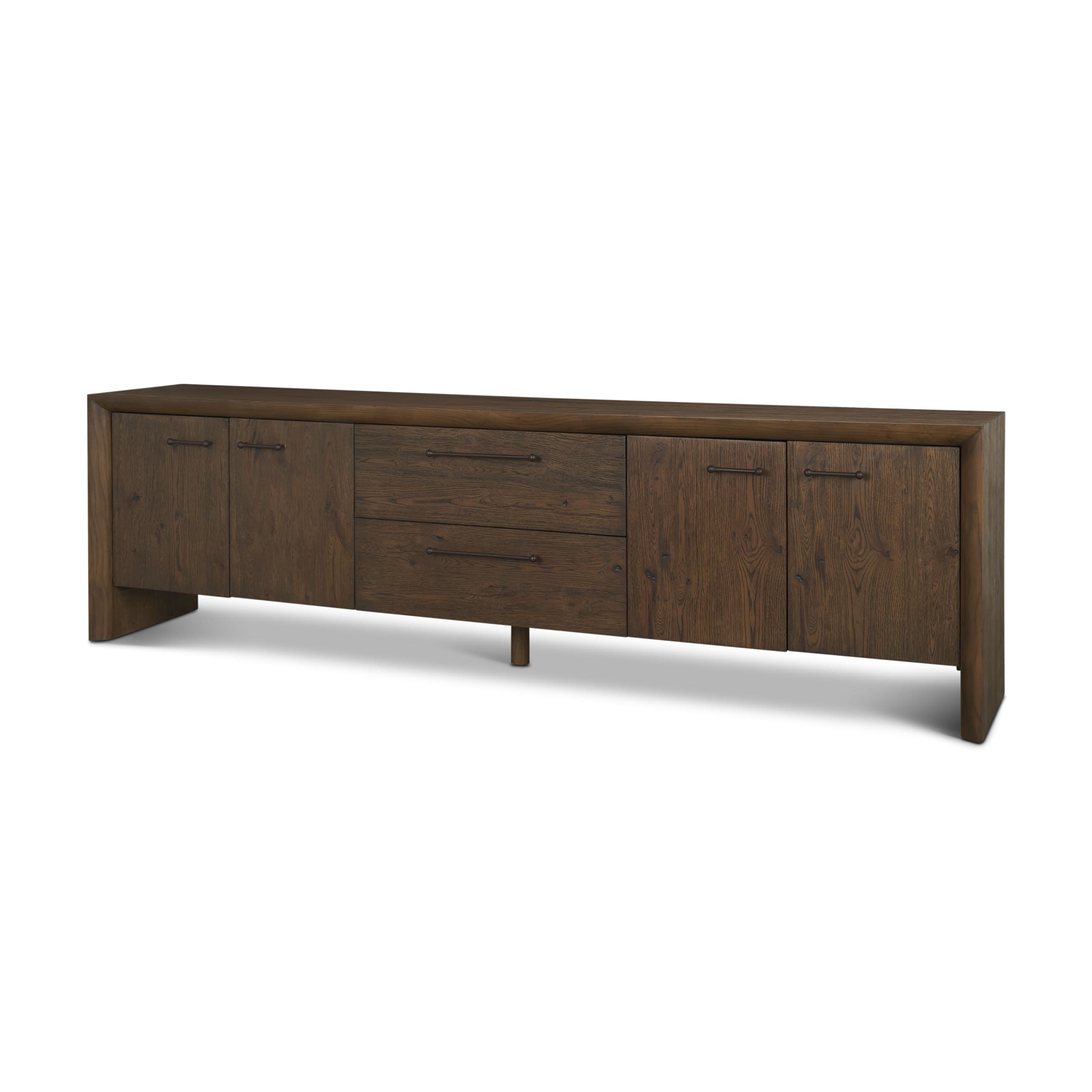 Belford 94" Dark Brown Oak Wood Media Console — product photograph
