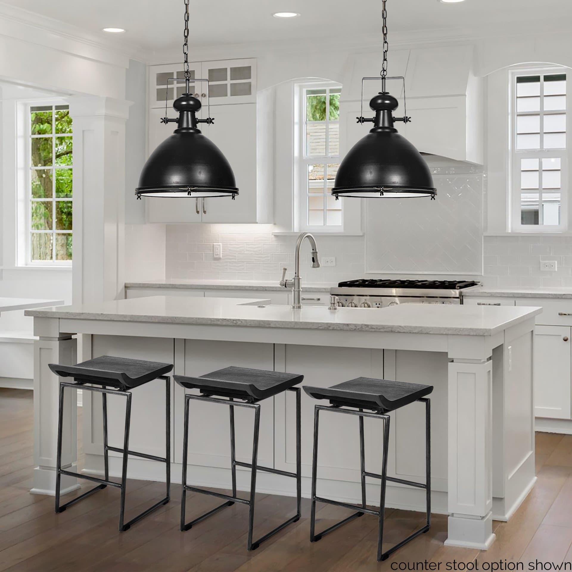 Givens Low Back 32in Seat Bar Stool | Black Wood w/ Black Metal — product photograph