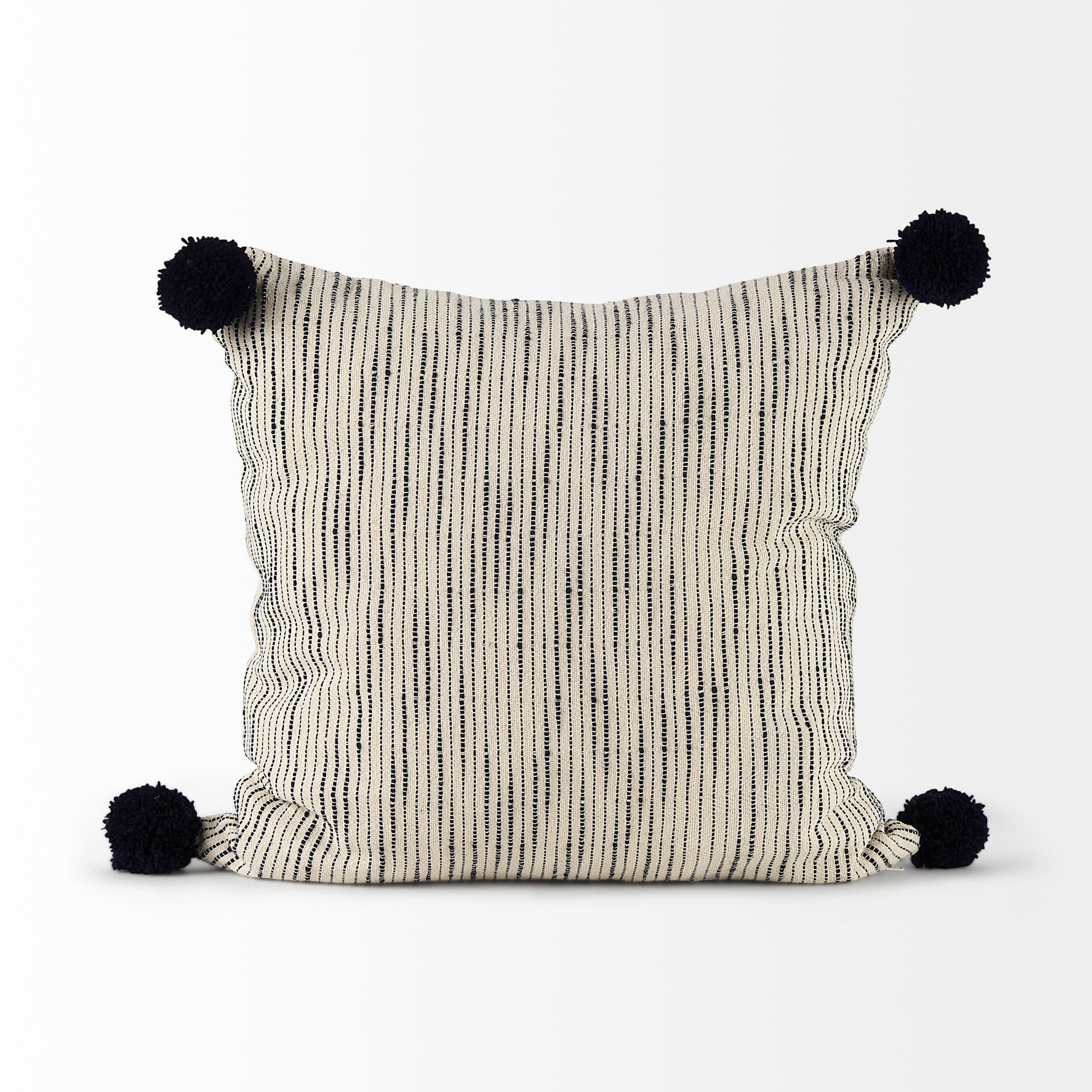 Krystal 20x20 Cream/Blue Pom Pom Pillow Cover — product photograph