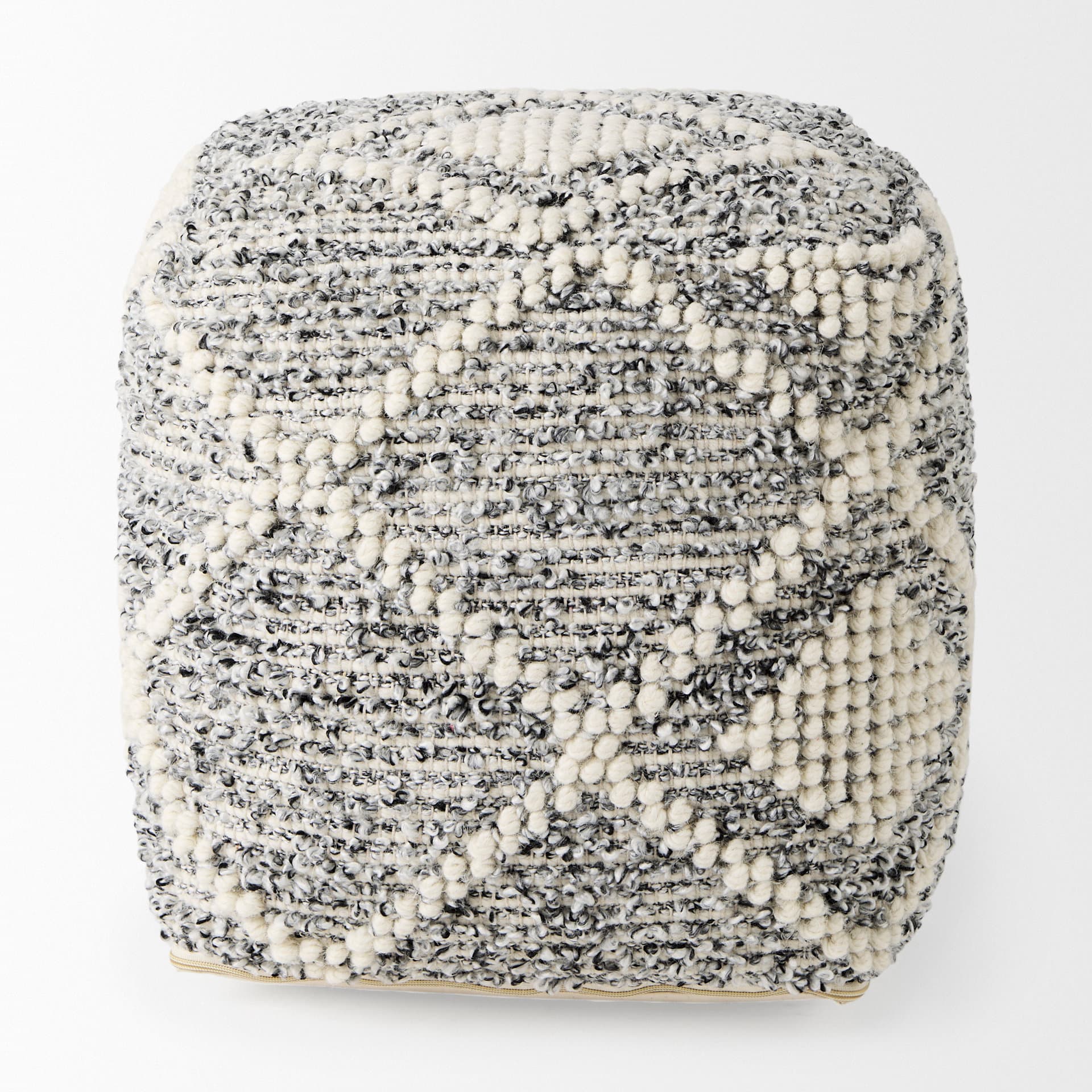 Ekiya 16.0L x 16.0W x 16.0H Black/White Yarn and Wool Patterened Pouf — product photograph