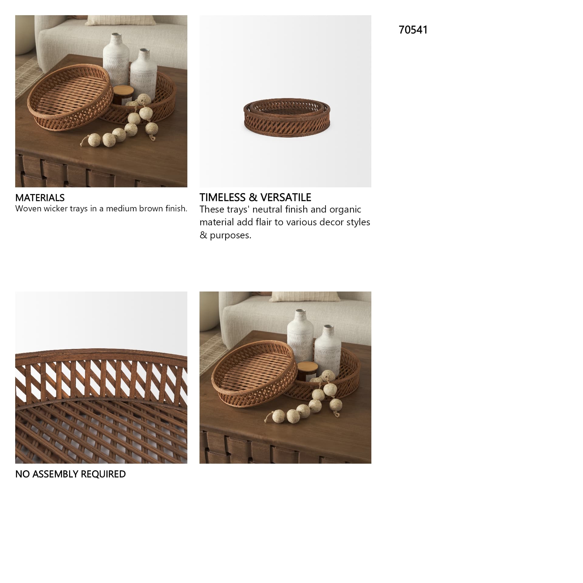 Thala Medium Brown Round Wicker Tray (Set of 2) — in a styled room