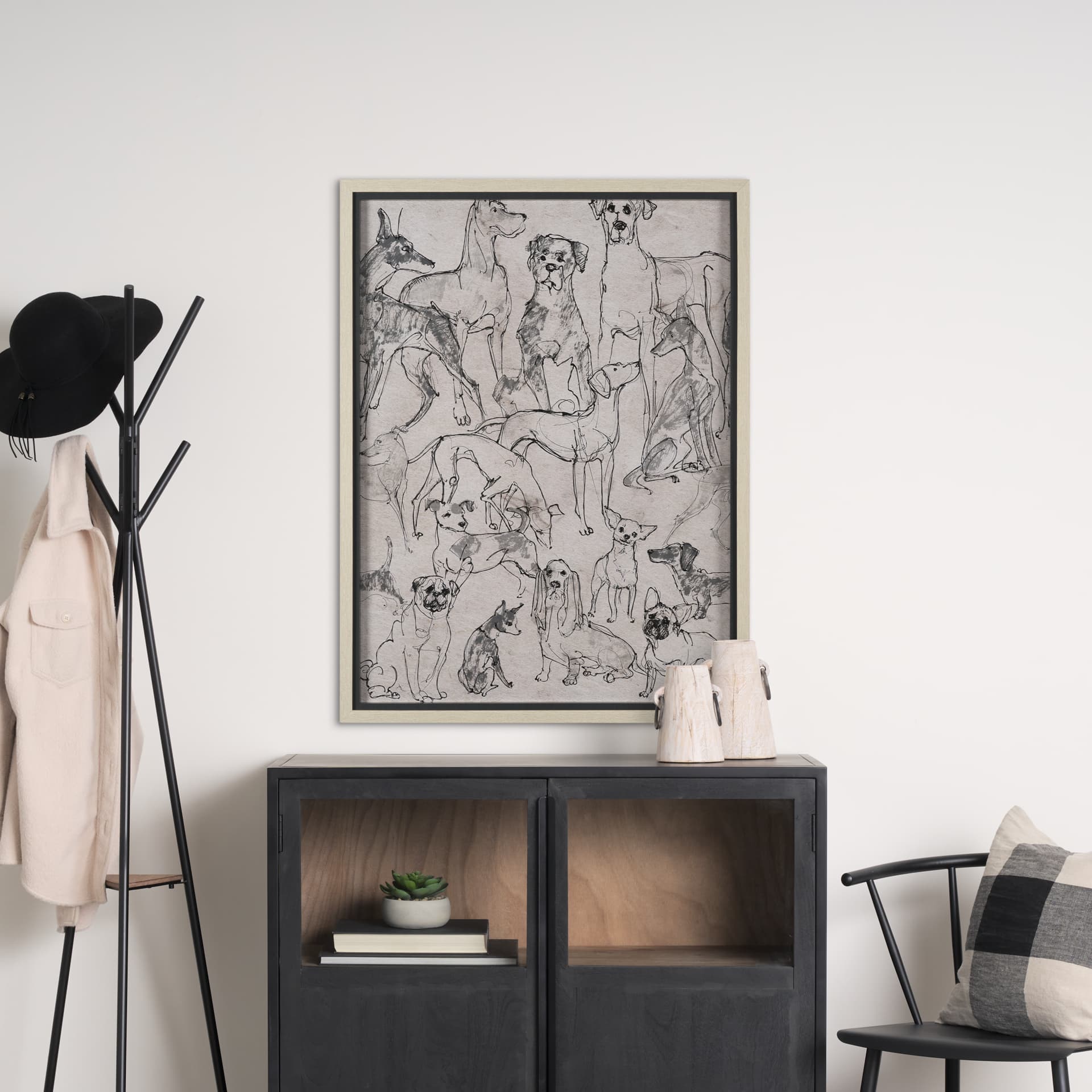 Dog Sketches II by Mercana Studio Hand Embelished Framed Artwork Matted under Glass — in a styled room