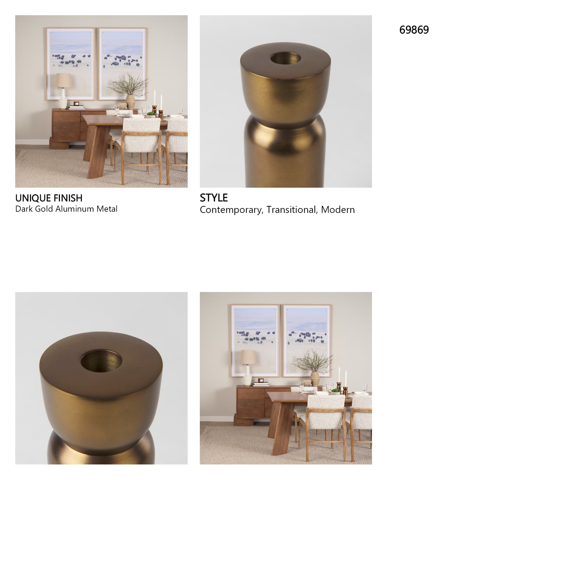 Malta Aluminum Candle Holder Large — in a styled room