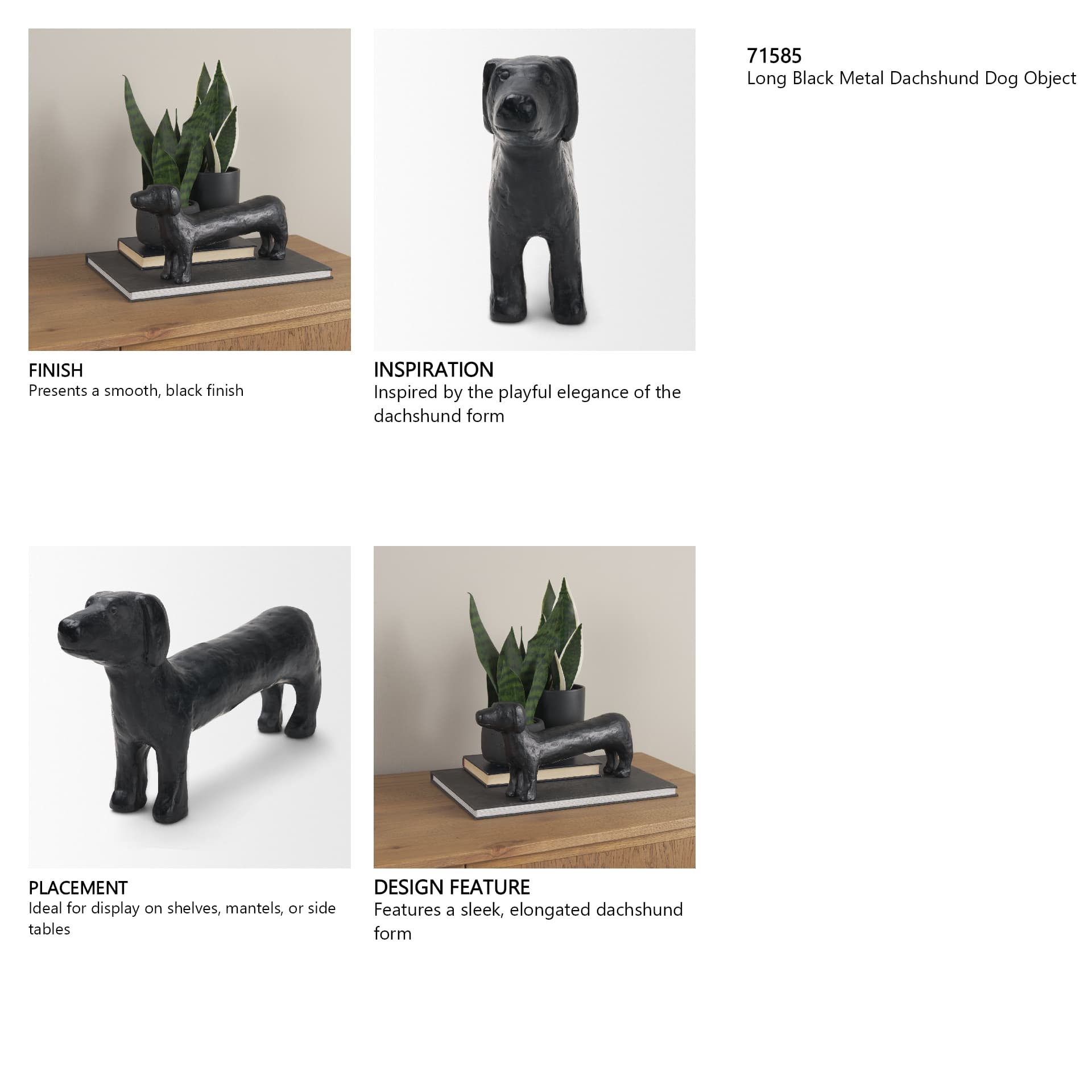 Dash Long Black Metal Dachshund Dog Object — in a styled room