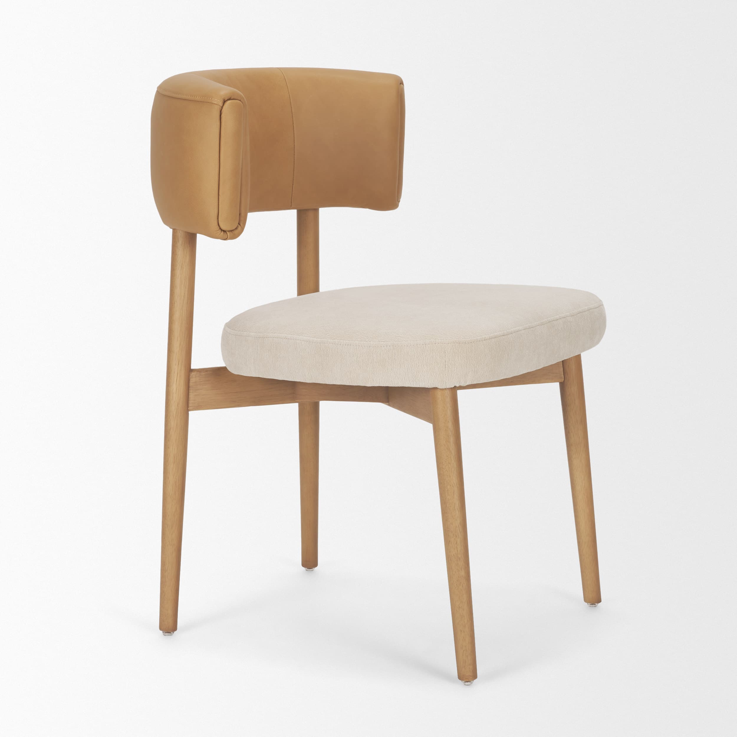 Motley Open Back Dining Side Chair | Cream Fabric w/ Brown Wood — product photograph