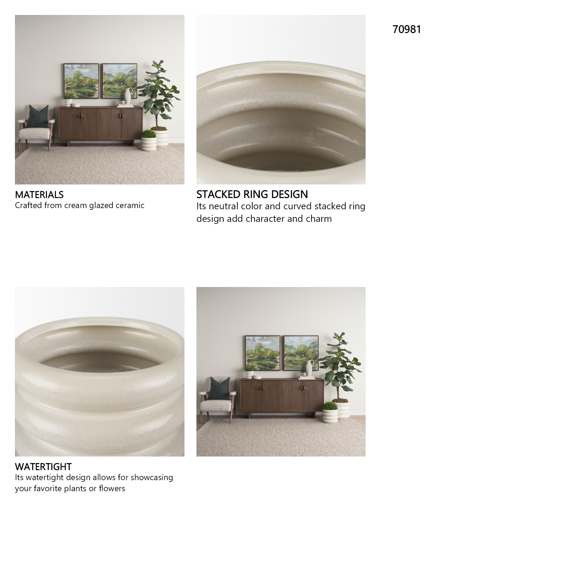 Twyla Short Cream Glazed Floor Vase — in a styled room