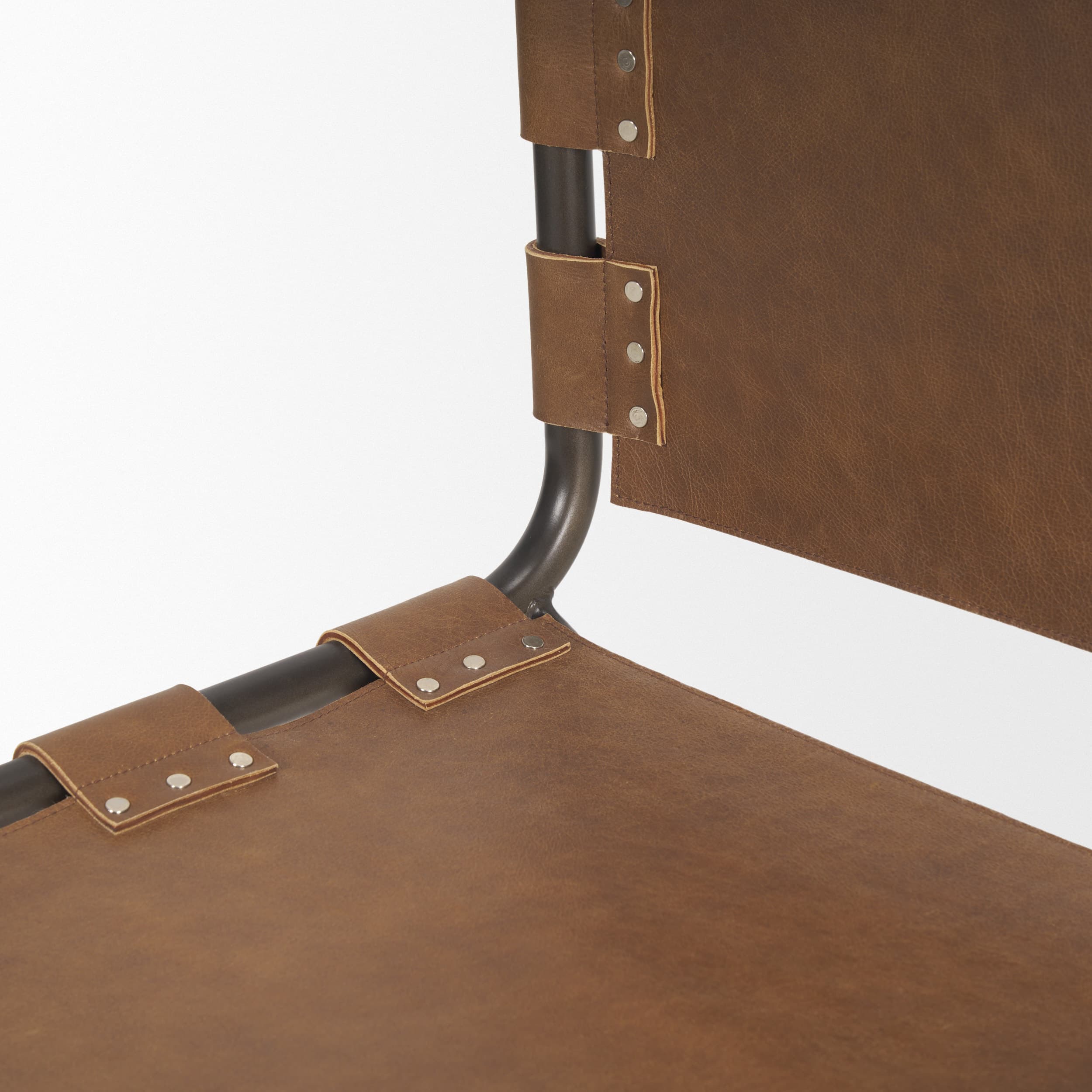 Berbick Open Back Dining Side Chair | Medium Brown Leather w/ Iron — product photograph