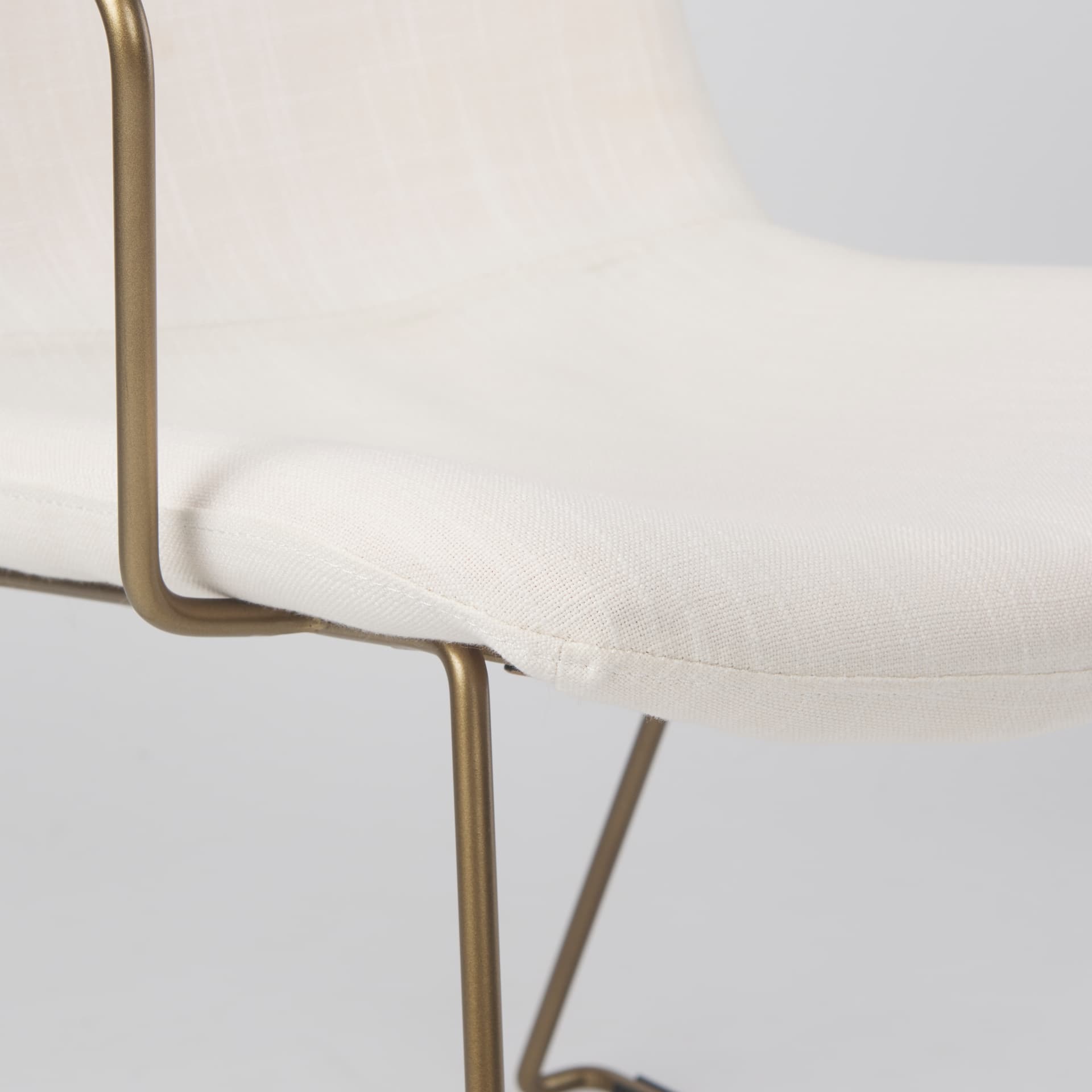Sawyer Solid Back Dining Side Chair | Cream Fabric w/ Gold Metal — product photograph
