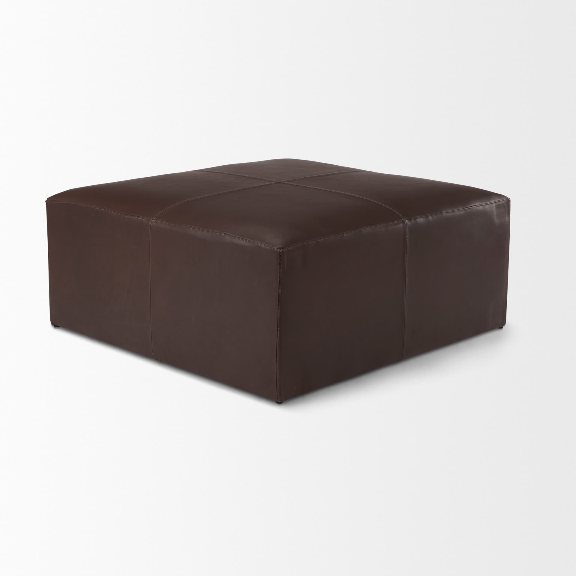 Minara 36L x 36W x 16H Square Dark Brown Leather Wrapped Ottoman — product photograph