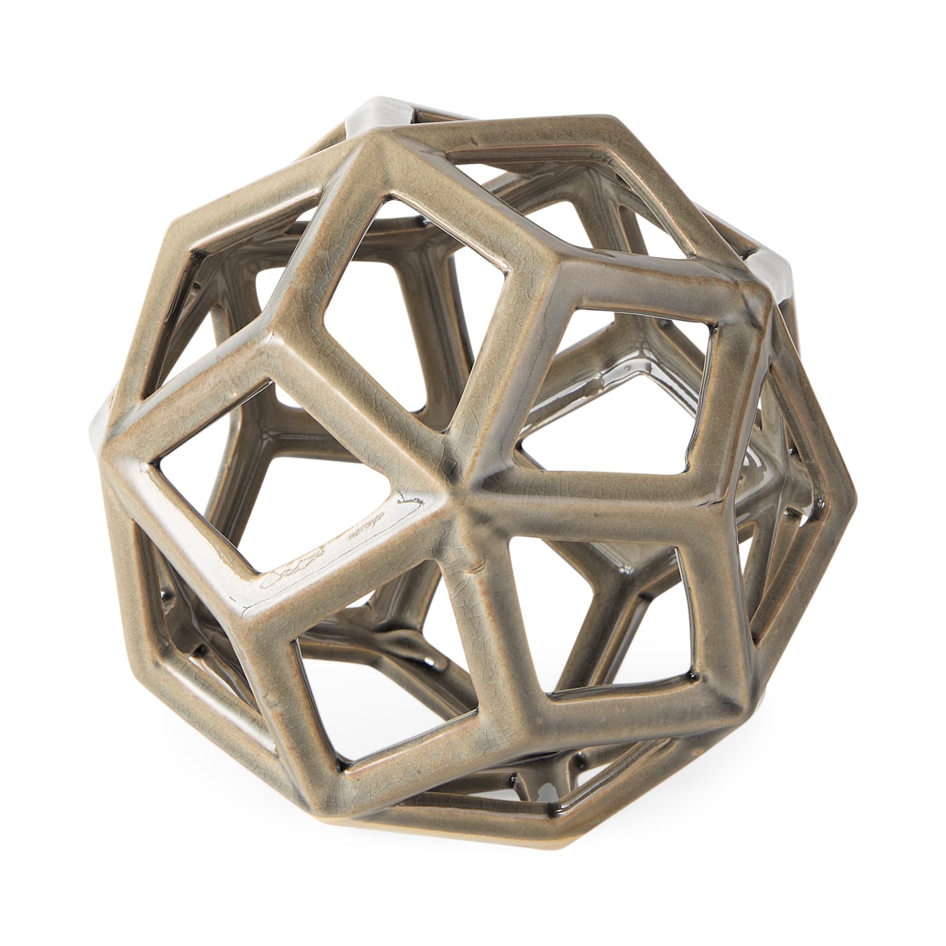 Geom 7.1L x 7.1W x 7.1H Tan Ceramic Geometric Object — product photograph