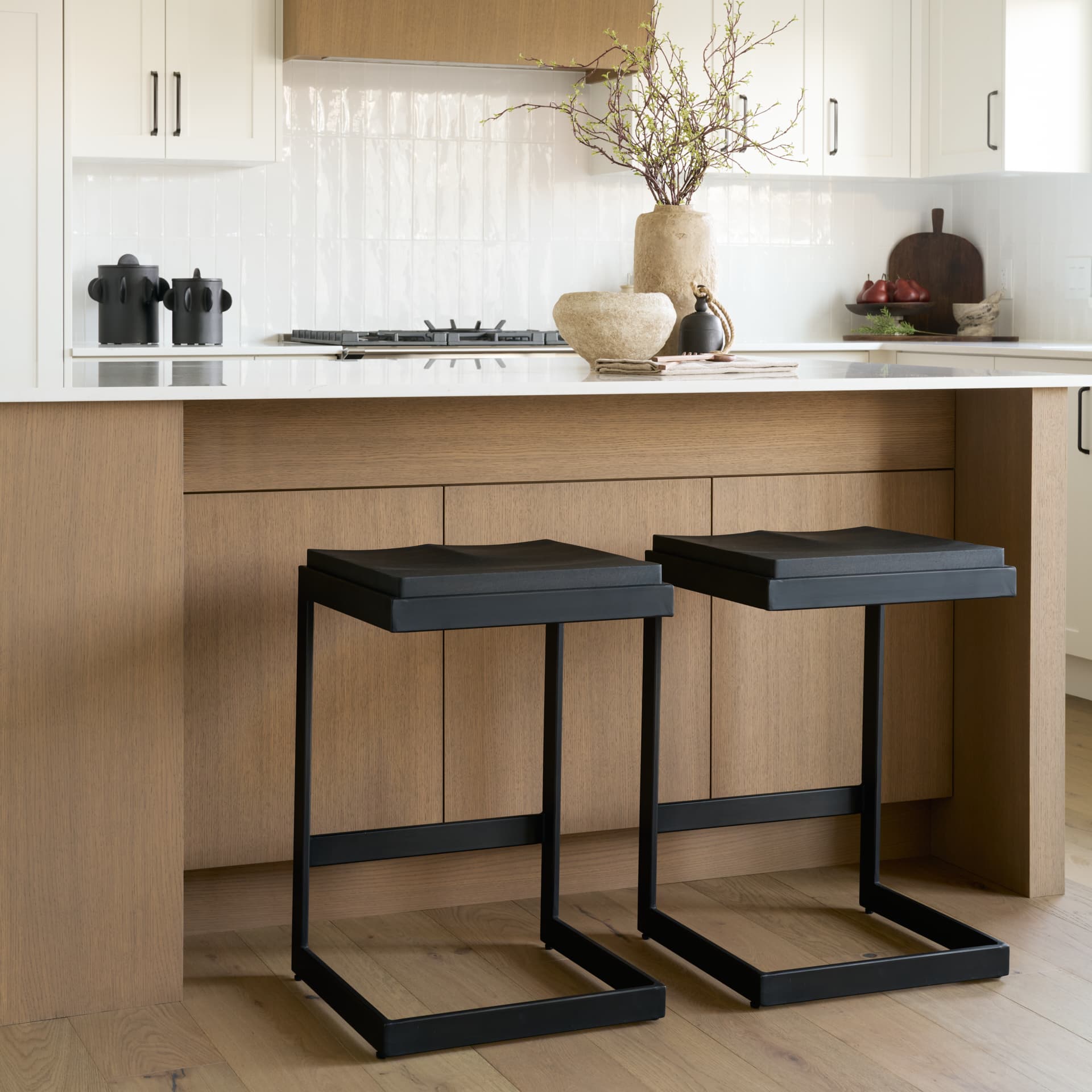 Kiran Backless 26in Seat Counter Stool | Black Wood w/ Black Metal — product photograph