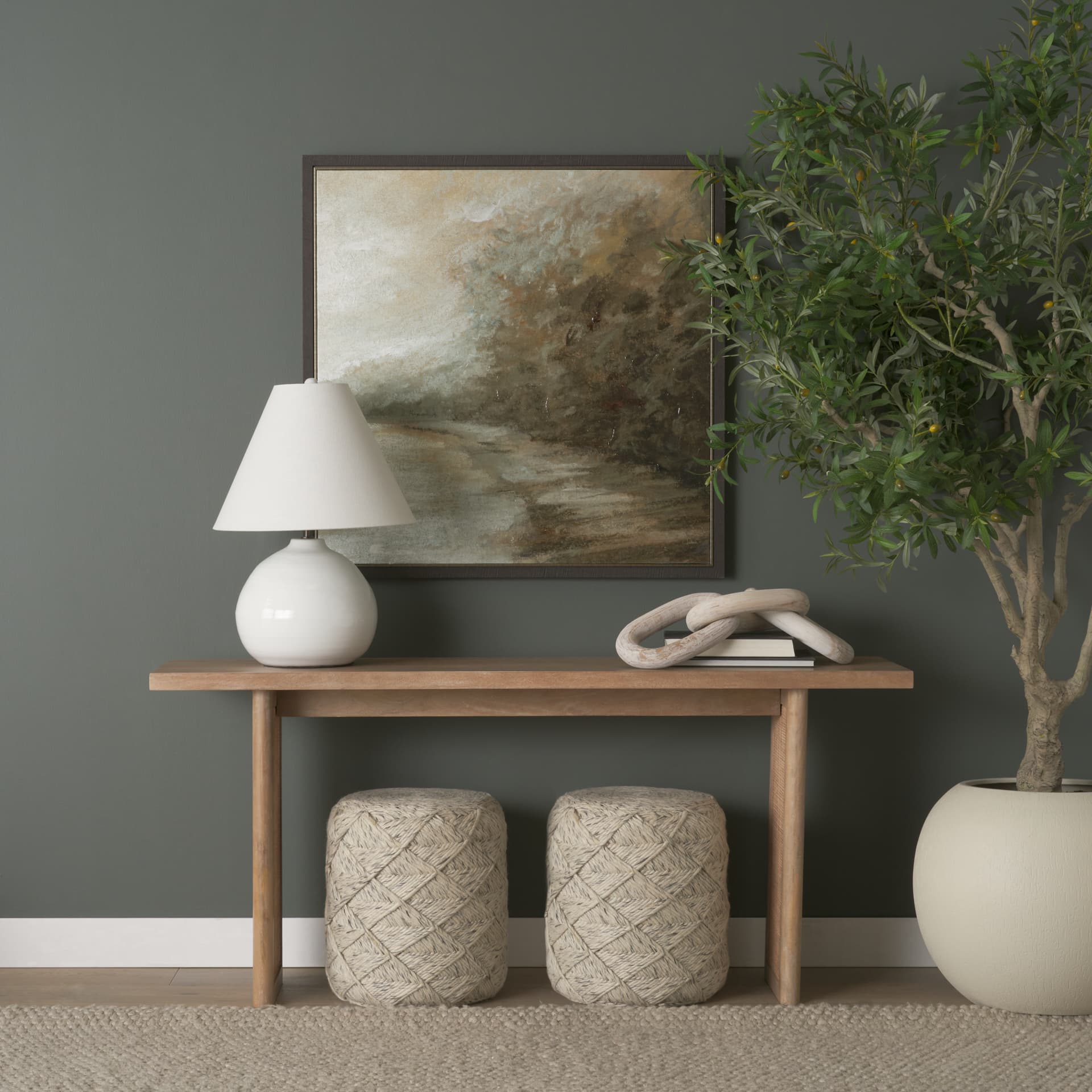 Esfera 17.7L x 15.7W x 15.7H Beige Chevron Woven Round Pouf — product photograph