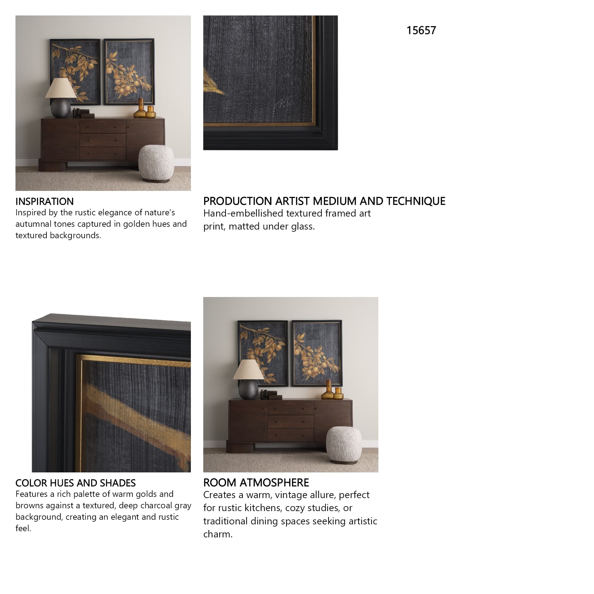 Gilded Bounty II by Mercana Studio a Hand Embellished Framed Art Print Matted under Glass — in a styled room