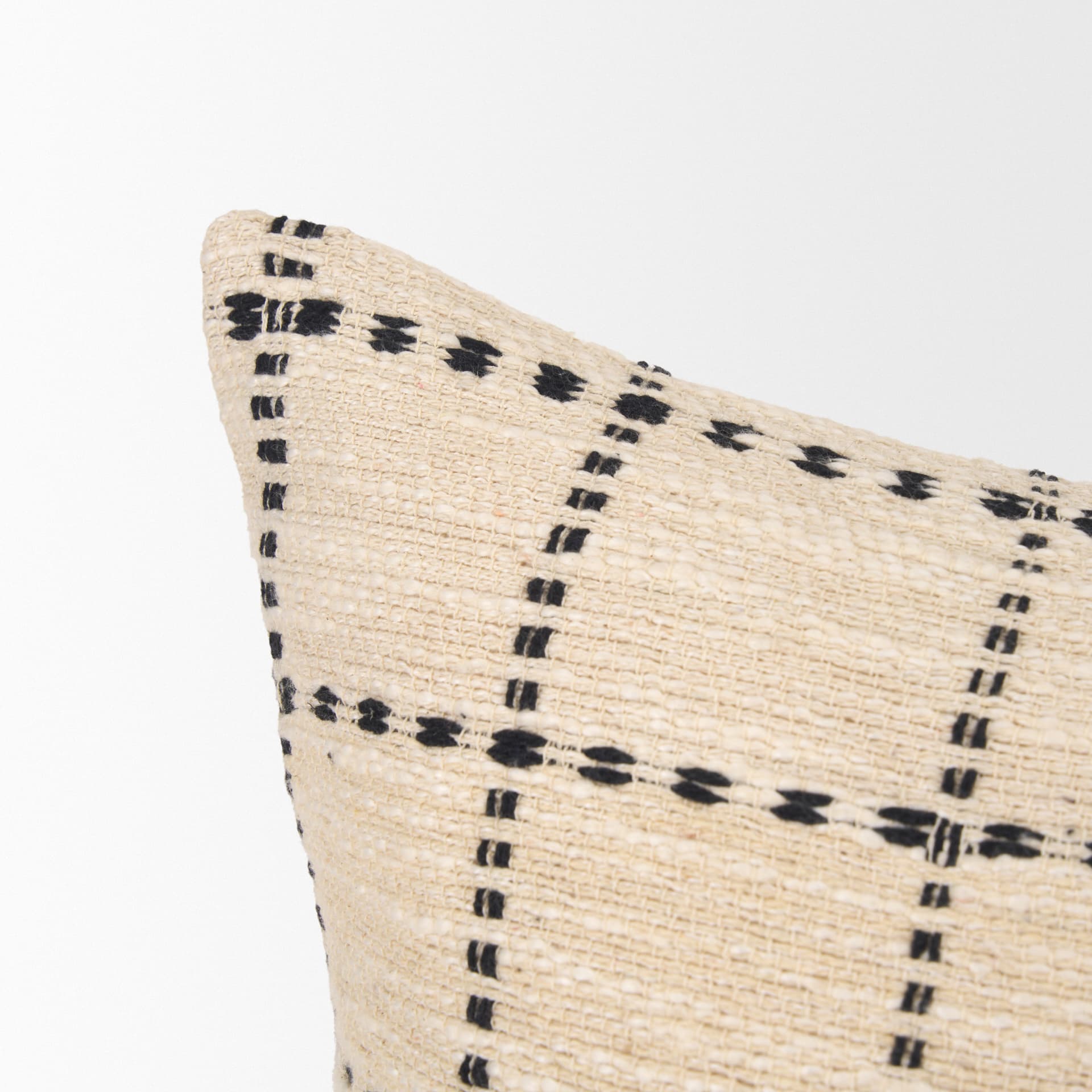 Jaela 14x26 Beige and Black Striped Lumbar Pillow Cover w/Down Filler — product photograph