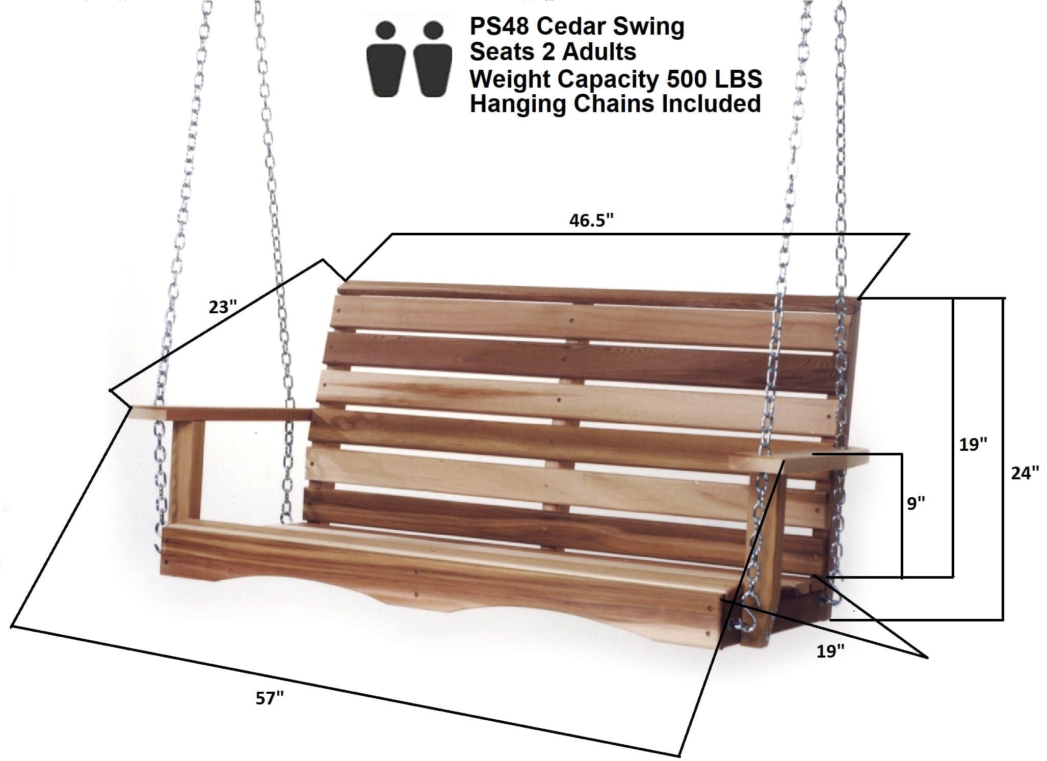 4-ft Cedar Porch Swing with Comfort Springs PS48-SW10 — product photograph
