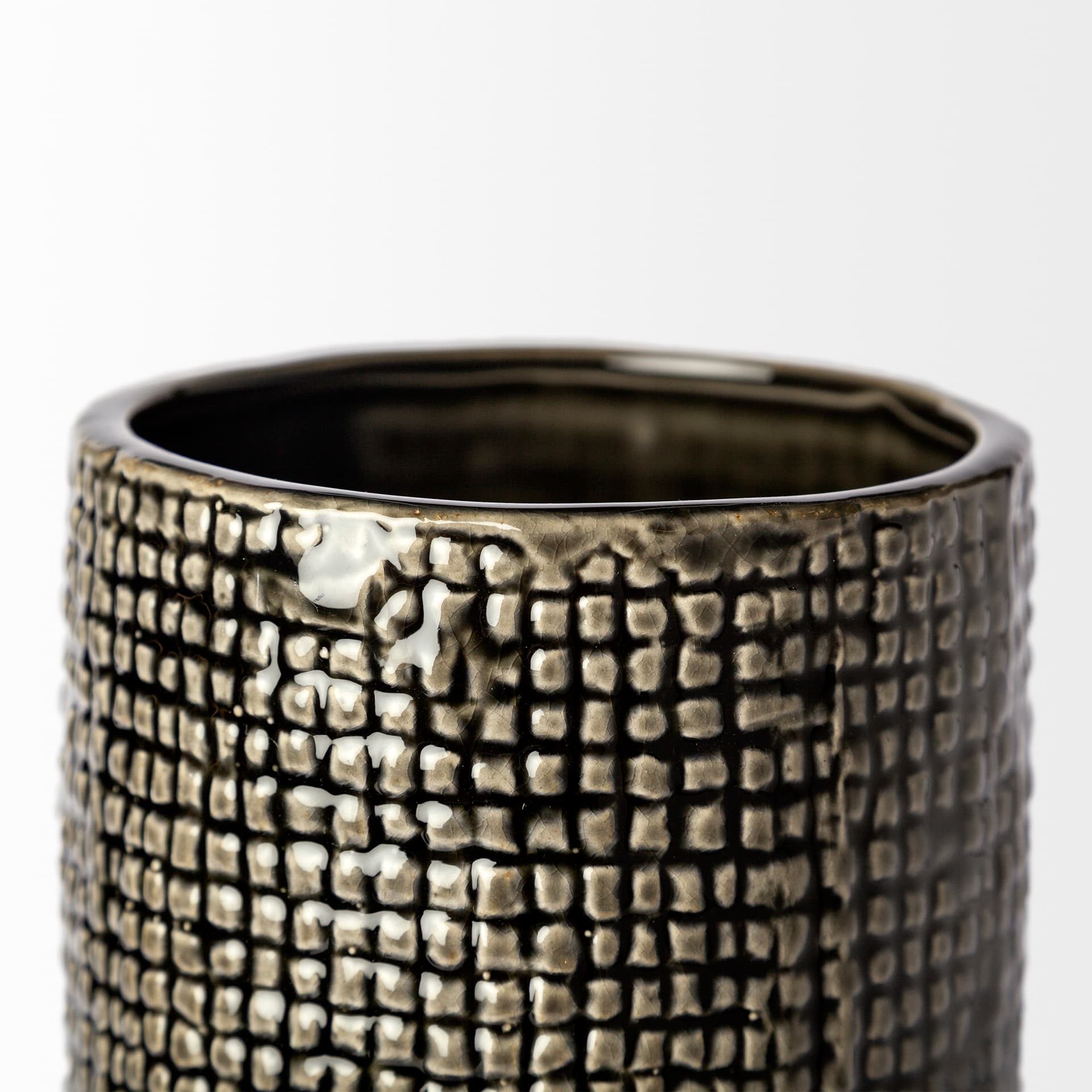 Kona III Large Black/Gold Cylindrical Ceramic Vase — product photograph