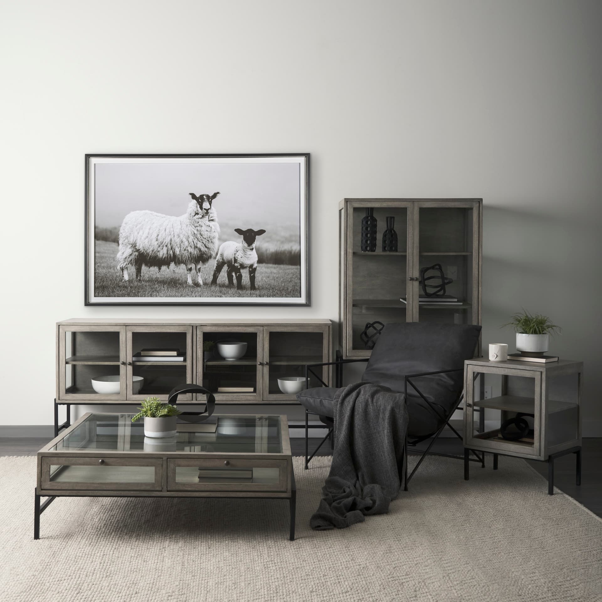 Islay Sheep I by Laura Marshall a Framed Photo Art Print Matted under Glass — in a styled room