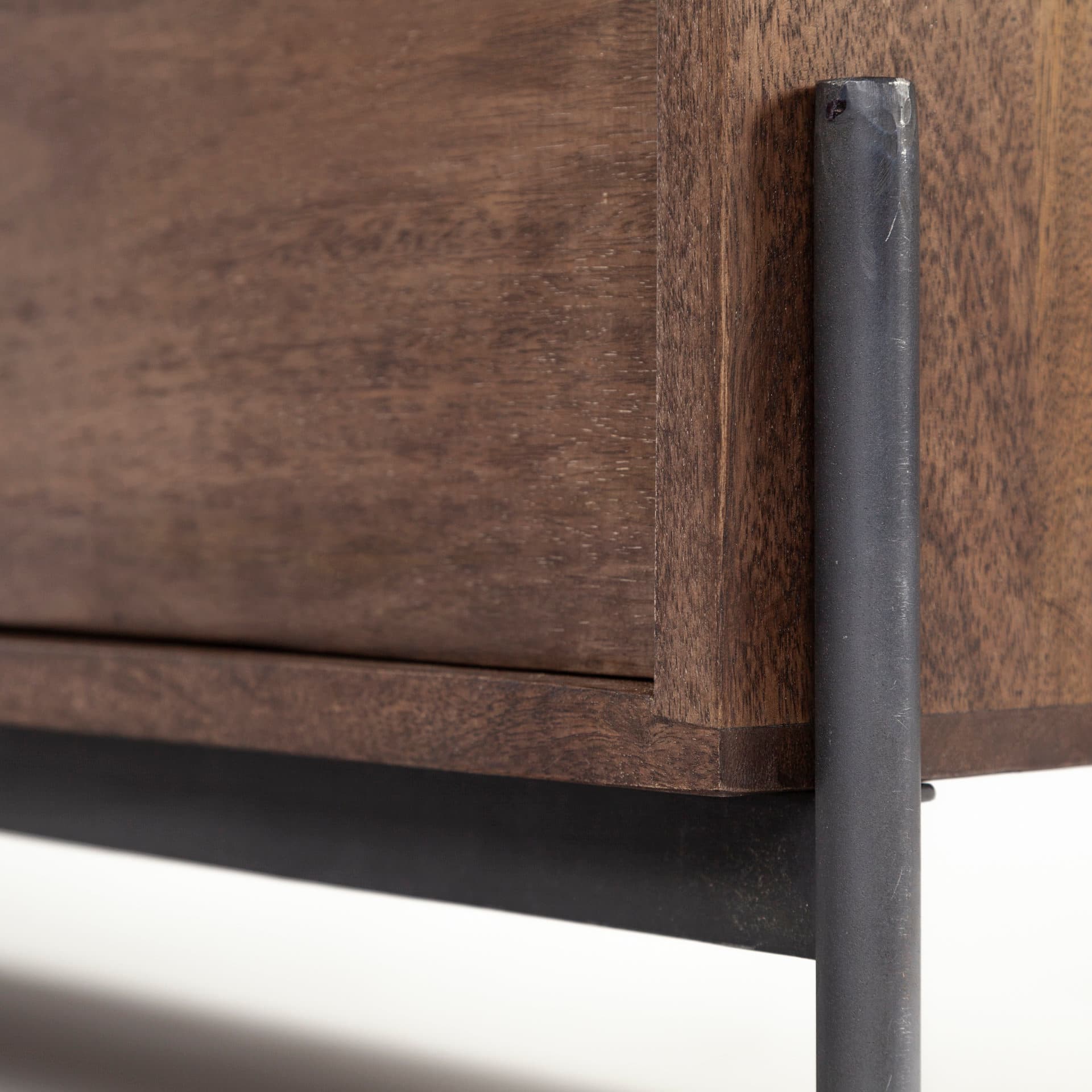 Glenn IV Dark Brown Wood w/ Black Iron Frame Media Console w/ Storage, TV Stand for TV up to 71" — product photograph