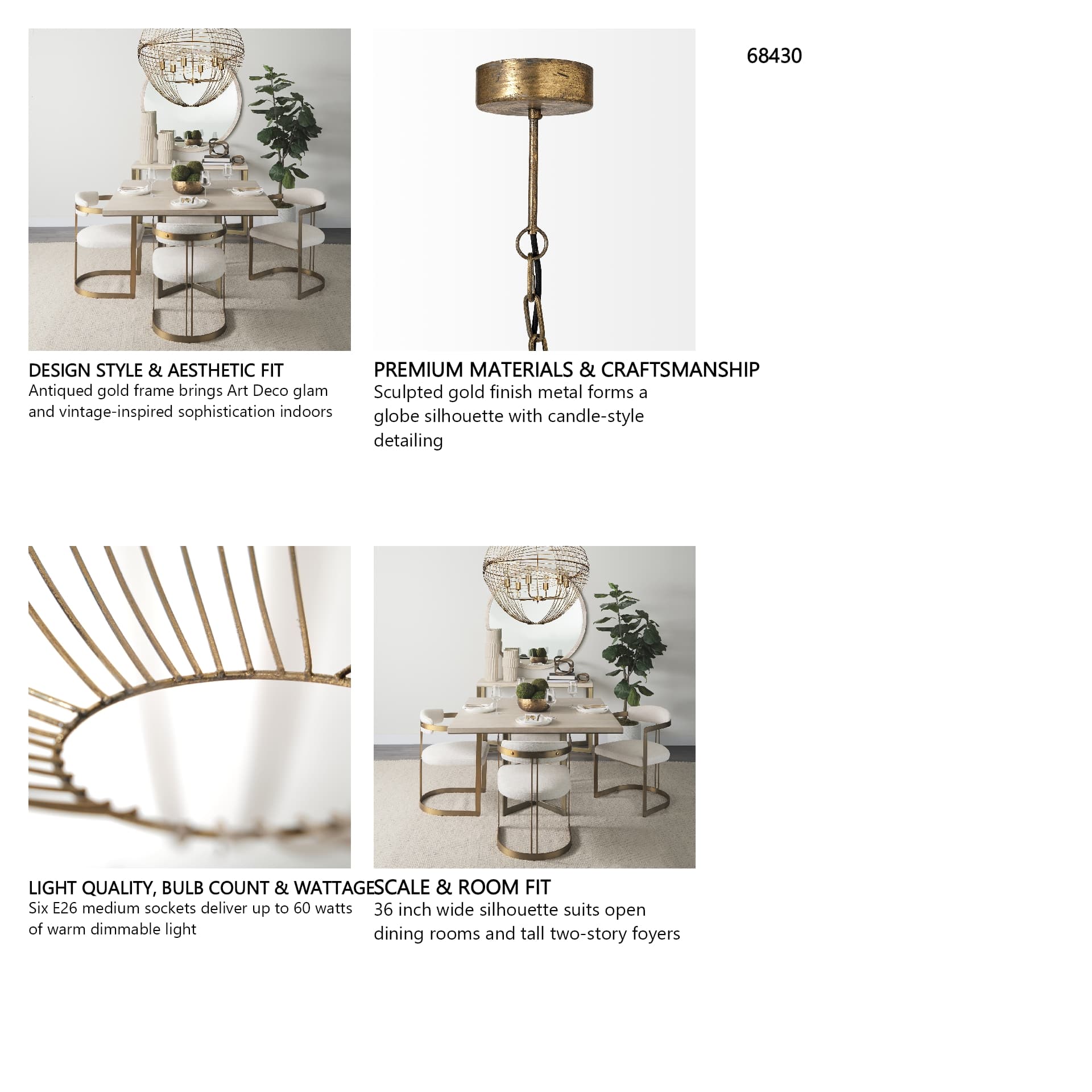 Chiron II 36L x 36W x 38H Gold Metal Globe Six Bulb Chandelier — in a styled room
