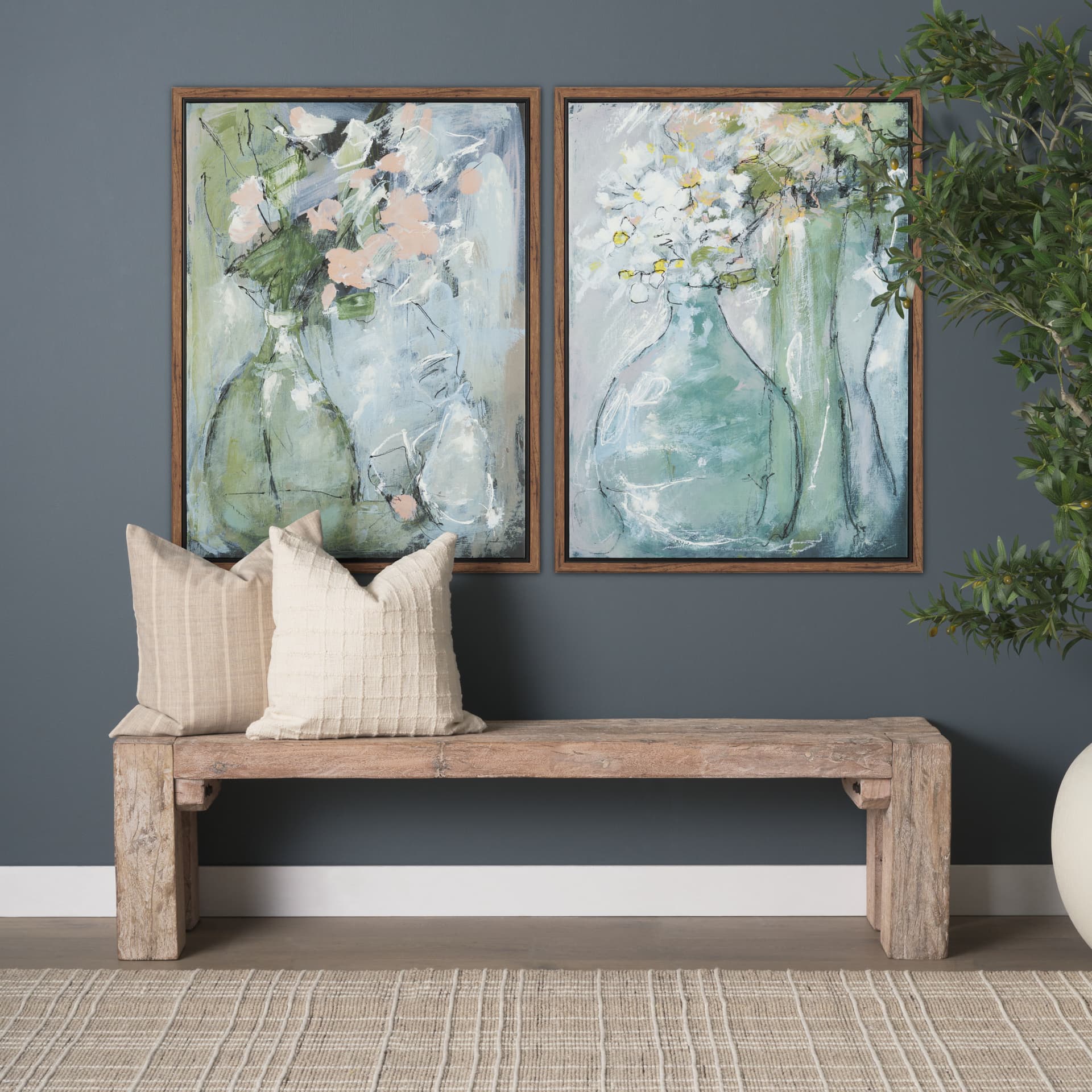Posies II by Mercana Studio Hand-Embellished Textured Framed Canvas Artwork — in a styled room