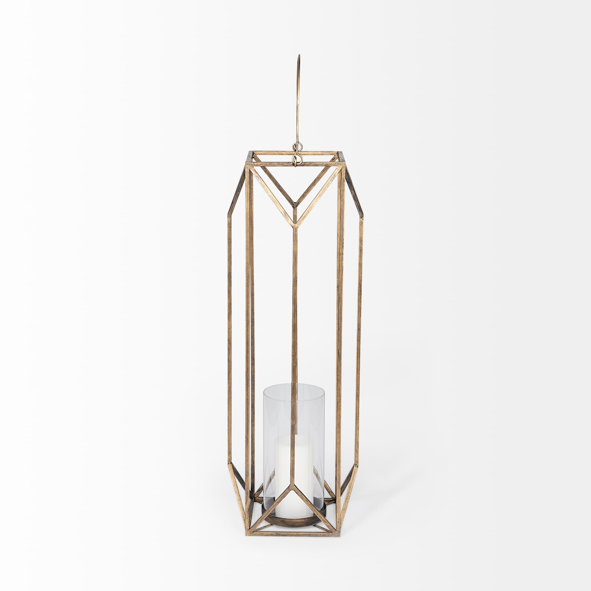 Ivy Large Gold Metal Geometric Cage Candle Holder Lantern — product photograph