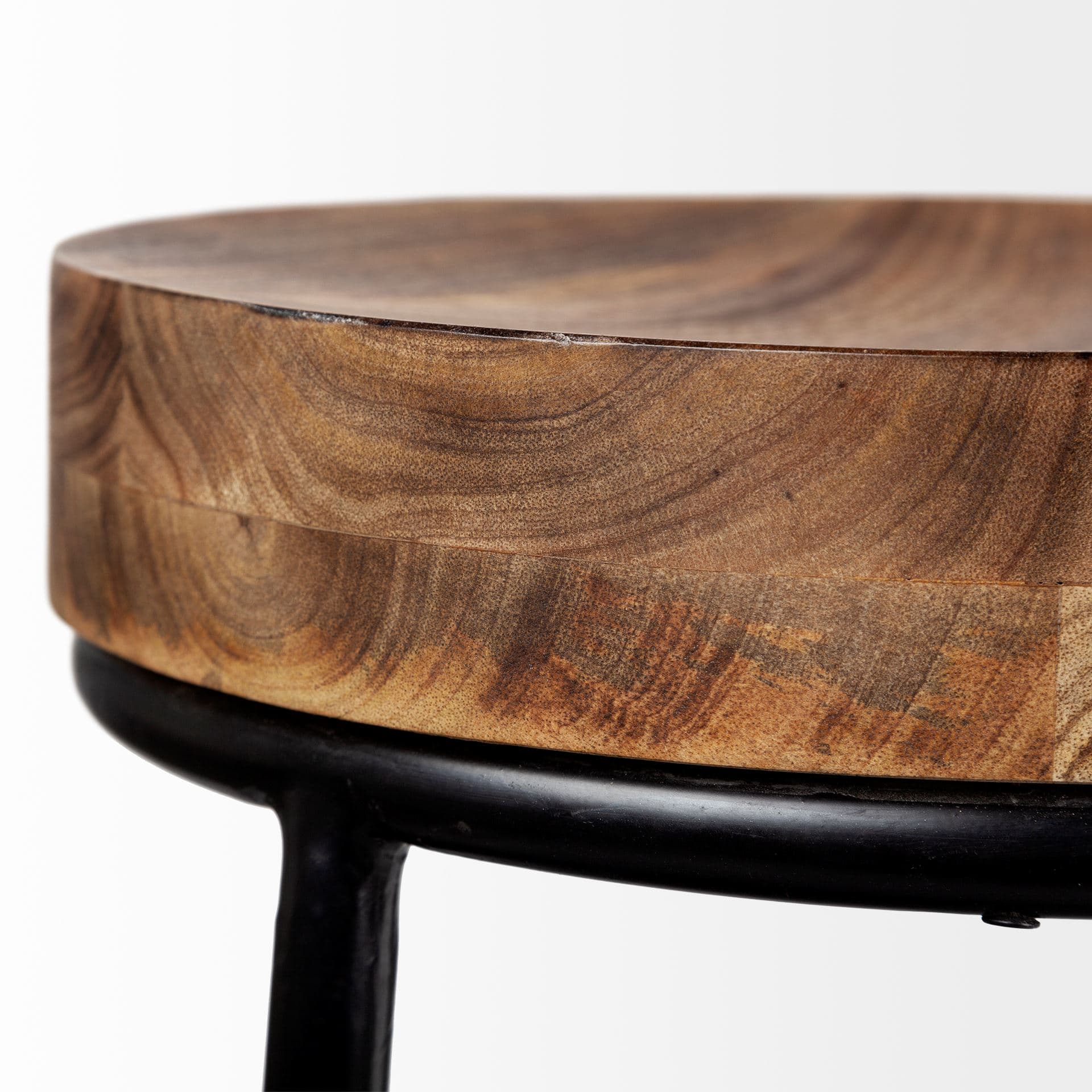 Flynn Backless 26.5in Seat Counter Stool | Brown Wood w/ Black Metal — product photograph