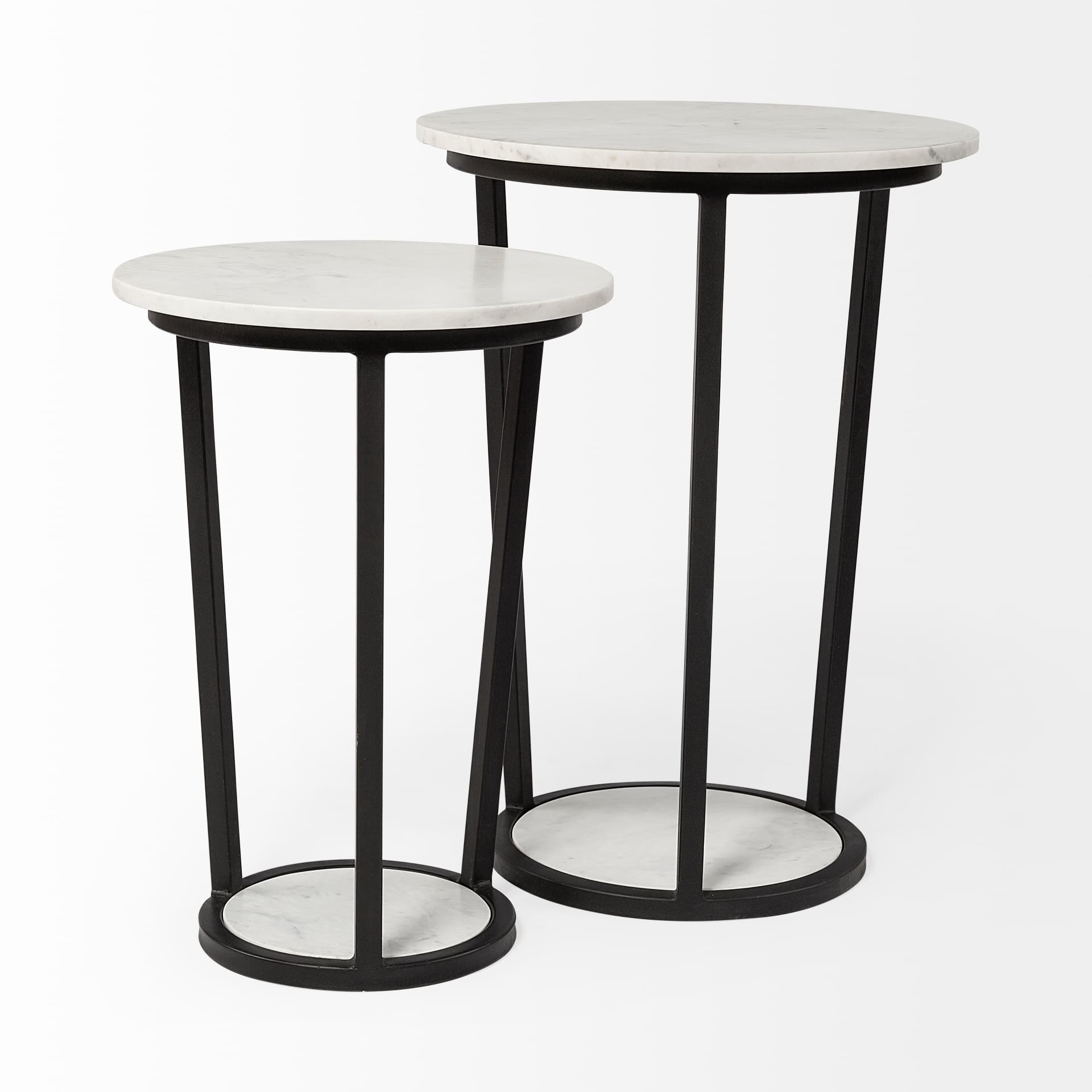 Bombola I (Small) 15L x 15W White Round Marble Top W/Black Metal Frame Accent Table — product photograph