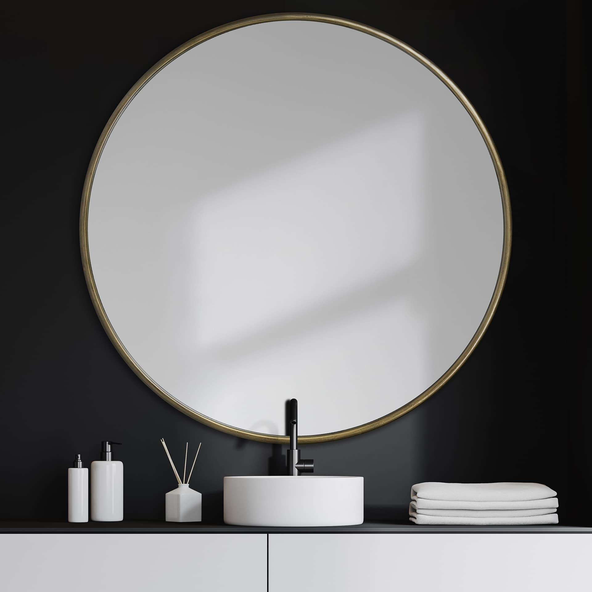 Piper 47.2L x 1.0W x 47.2H Large Gold Metal Round Wall Mirror — product photograph