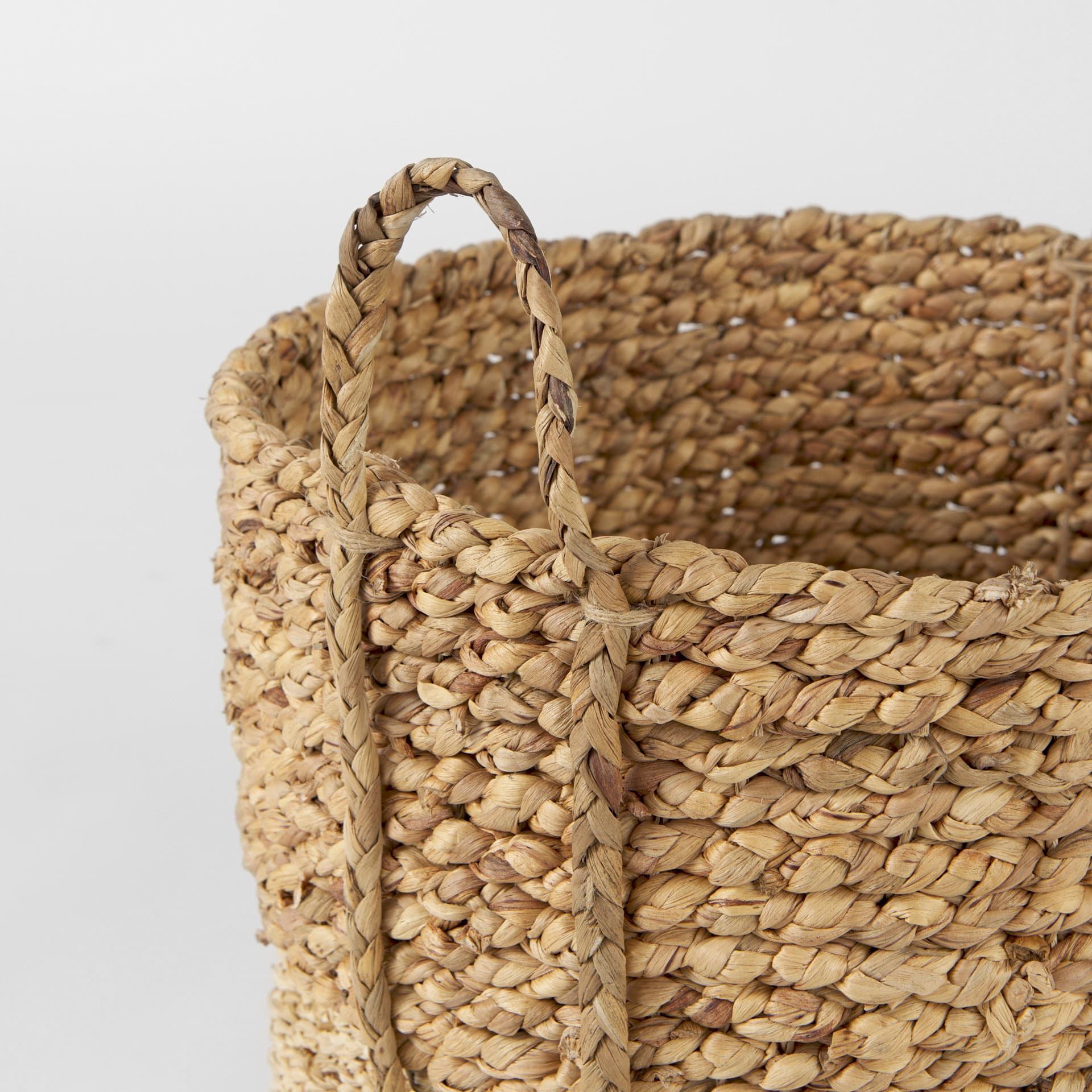 Morocco (Set of 3) Brown Two Tone Water Hyacinth and Cornhusk Round Basket W/ Handles — product photograph