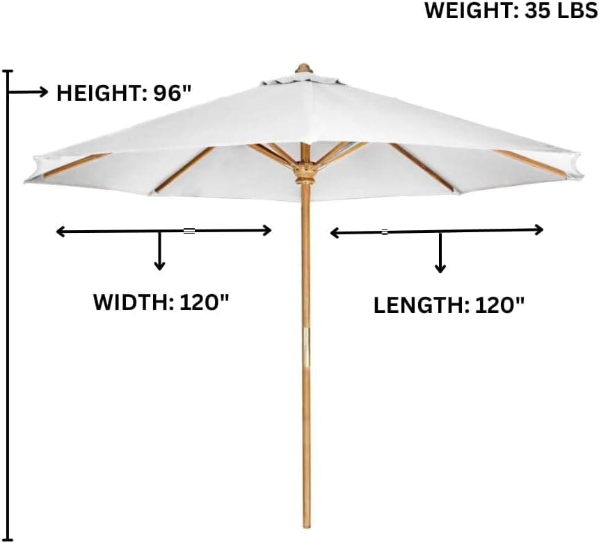 10-ft Teak Market Umbrella with White Canopy TU90-W — product photograph